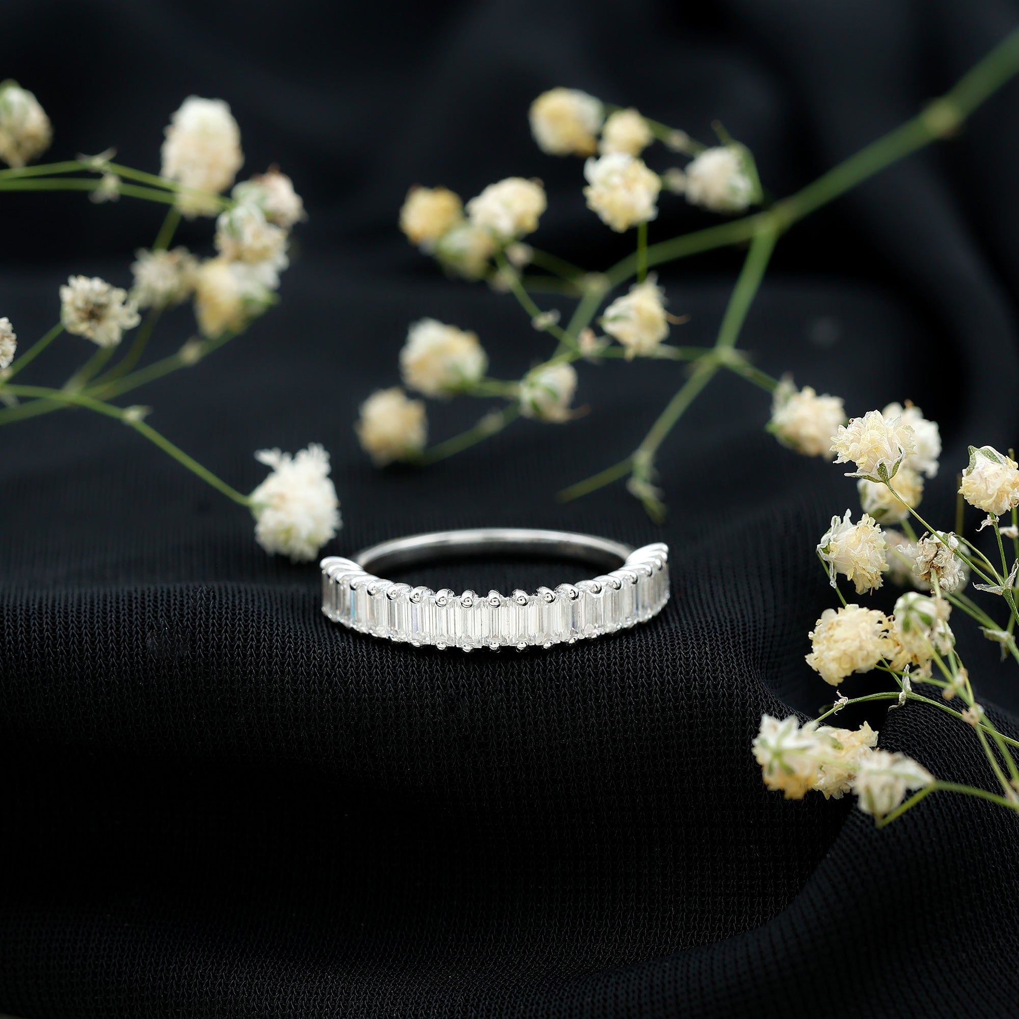 Rosec Jewels-Certified Baguette Moissanite Half Eternity Anniversary Band Ring