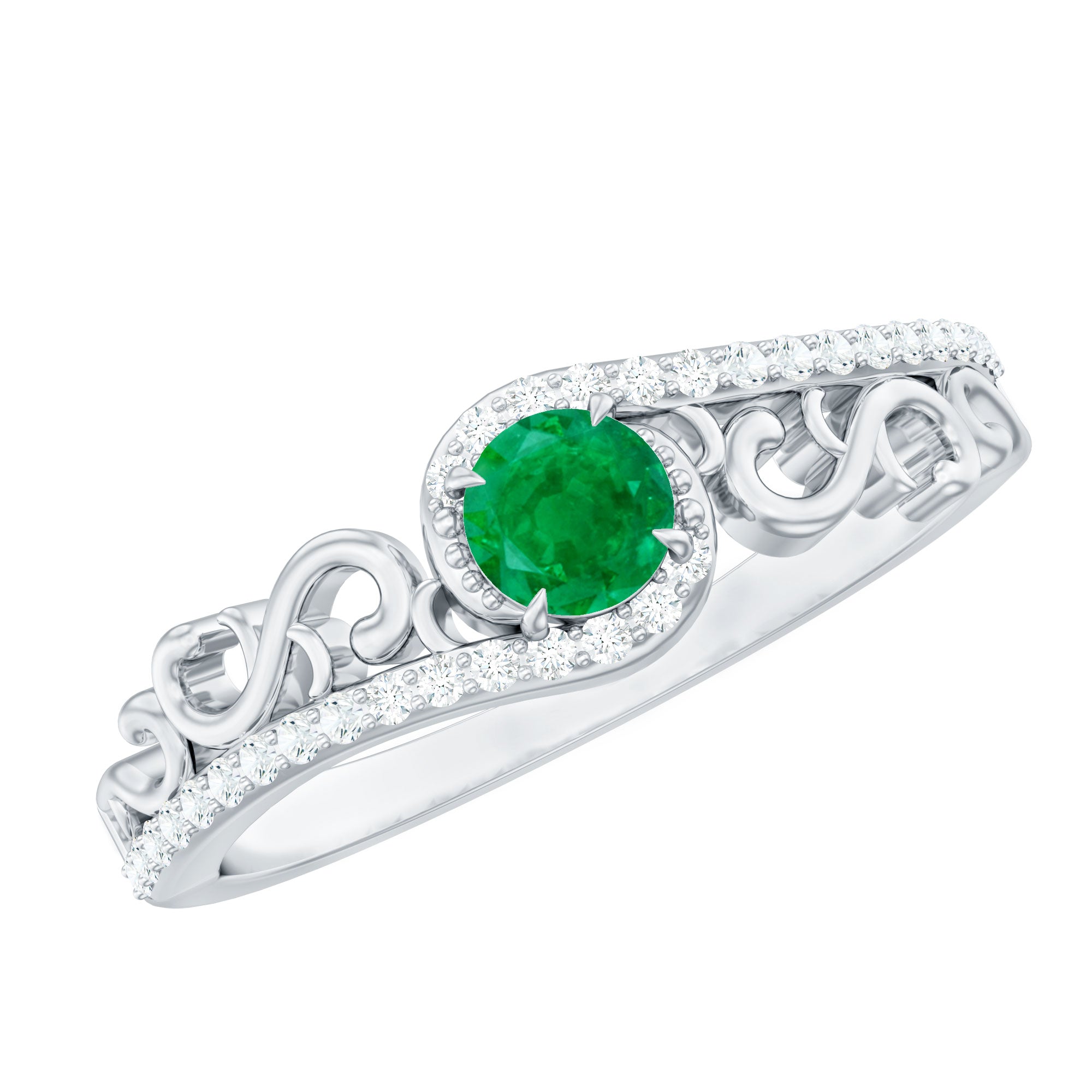 Designer Emerald and Diamond Bypass Engagement Ring