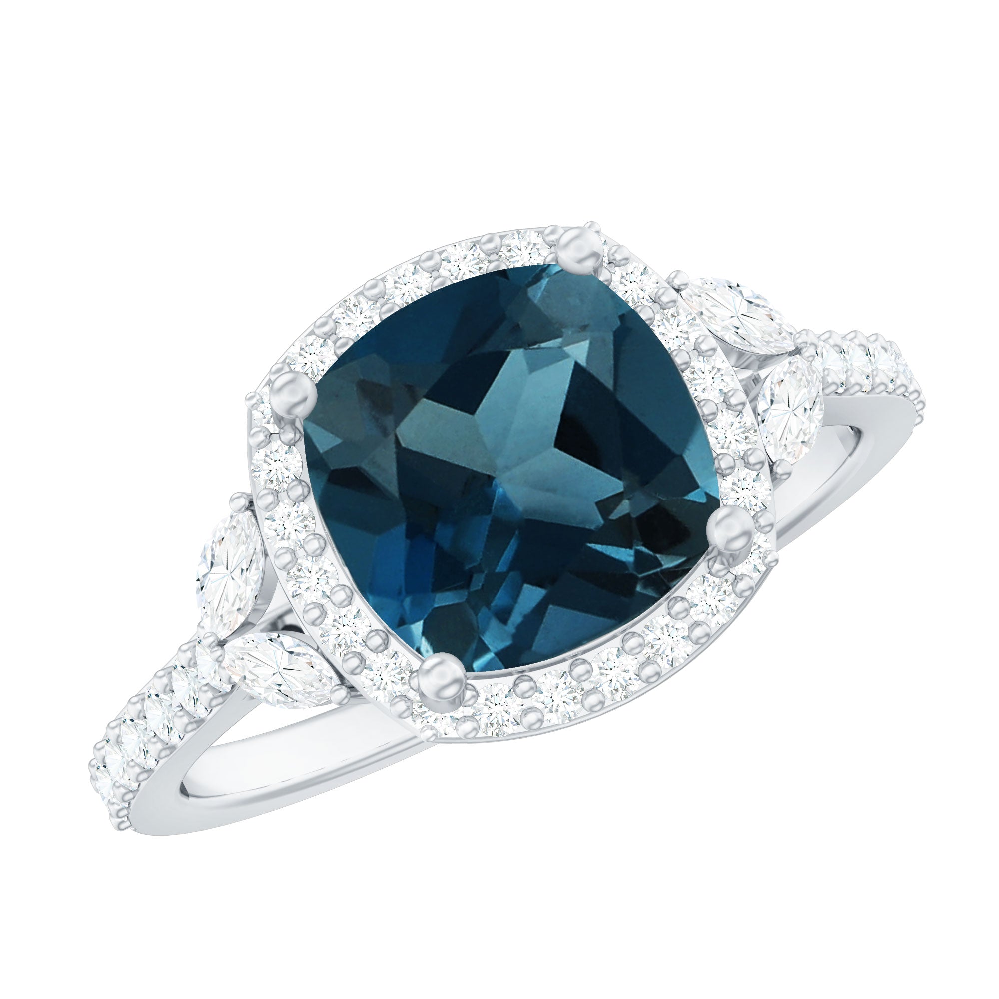Certified Cushion Cut London Blue Topaz and Diamond Engagement Ring