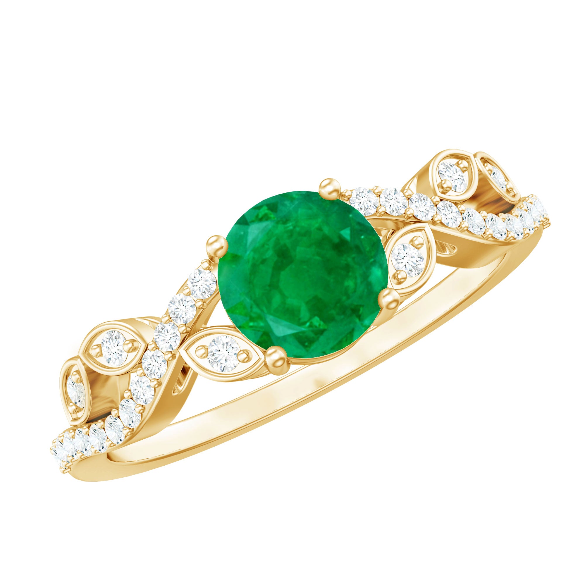 Nature Inspired Emerald Engagement Ring with Natural Diamond AAA - Rosec Jewels