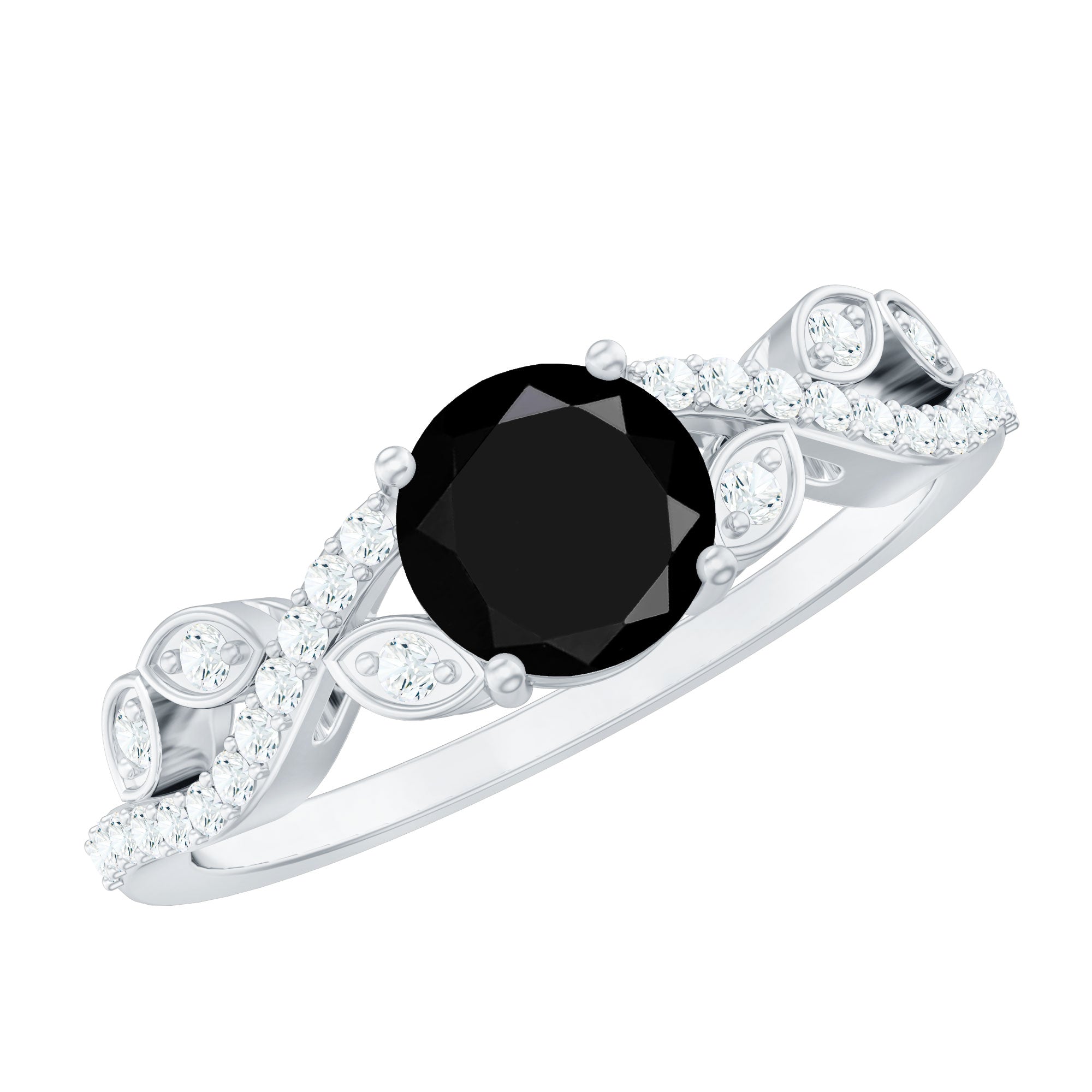 Round Created Black Diamond and Diamond Designer Engagement Ring