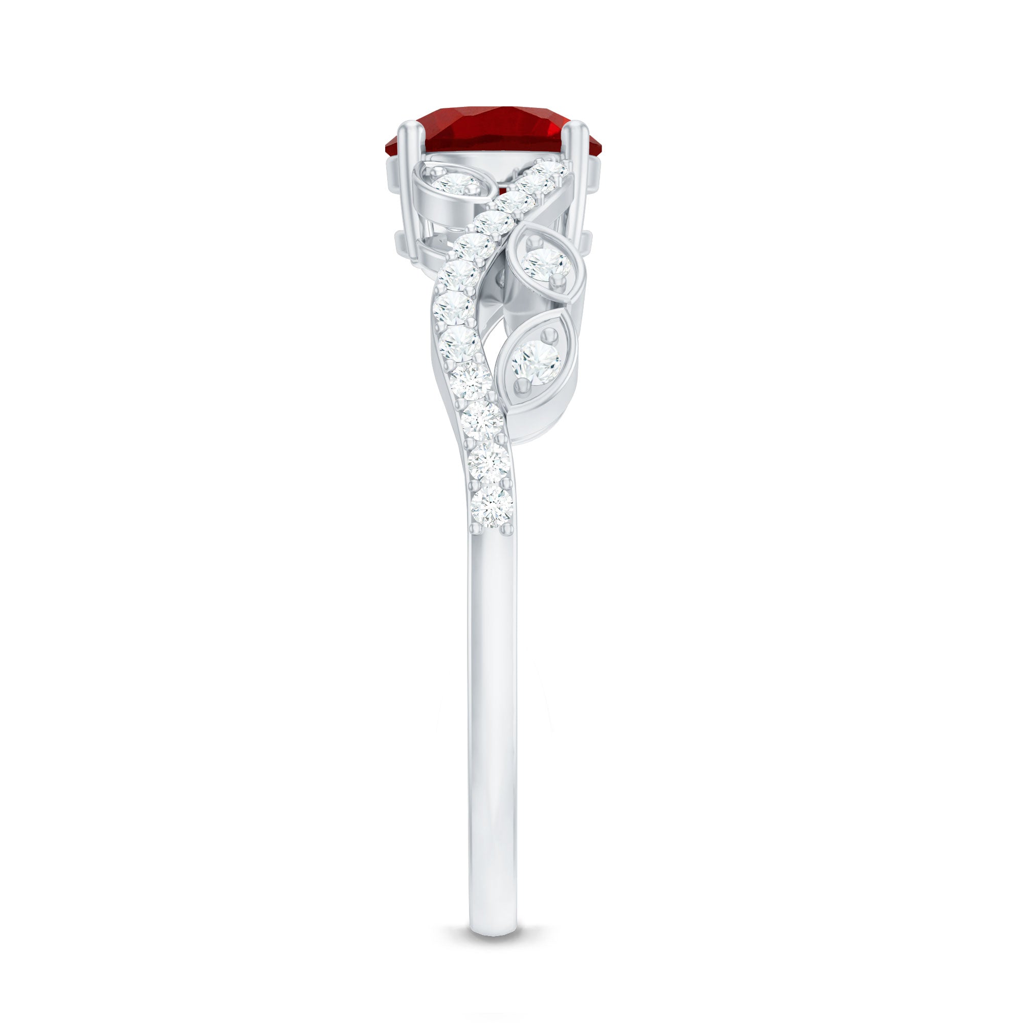 Nature Inspired Lab Created Ruby Engagement Ring with Diamonds AAAA - Rosec Jewels