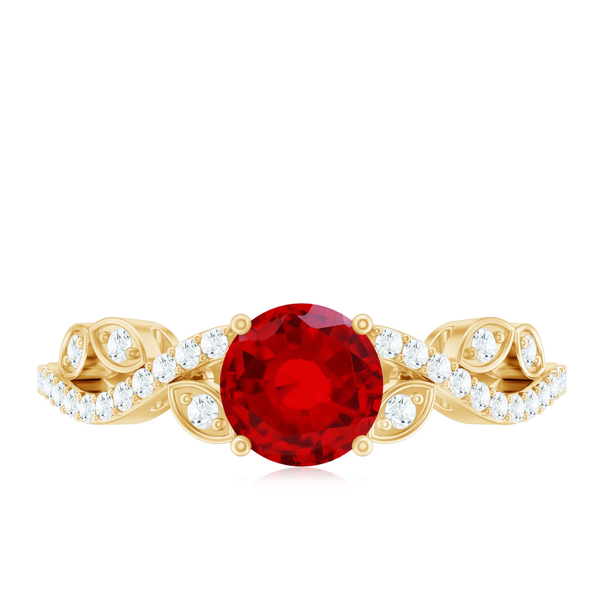 Nature Inspired Lab Created Ruby Engagement Ring with Diamonds AAAA - Rosec Jewels