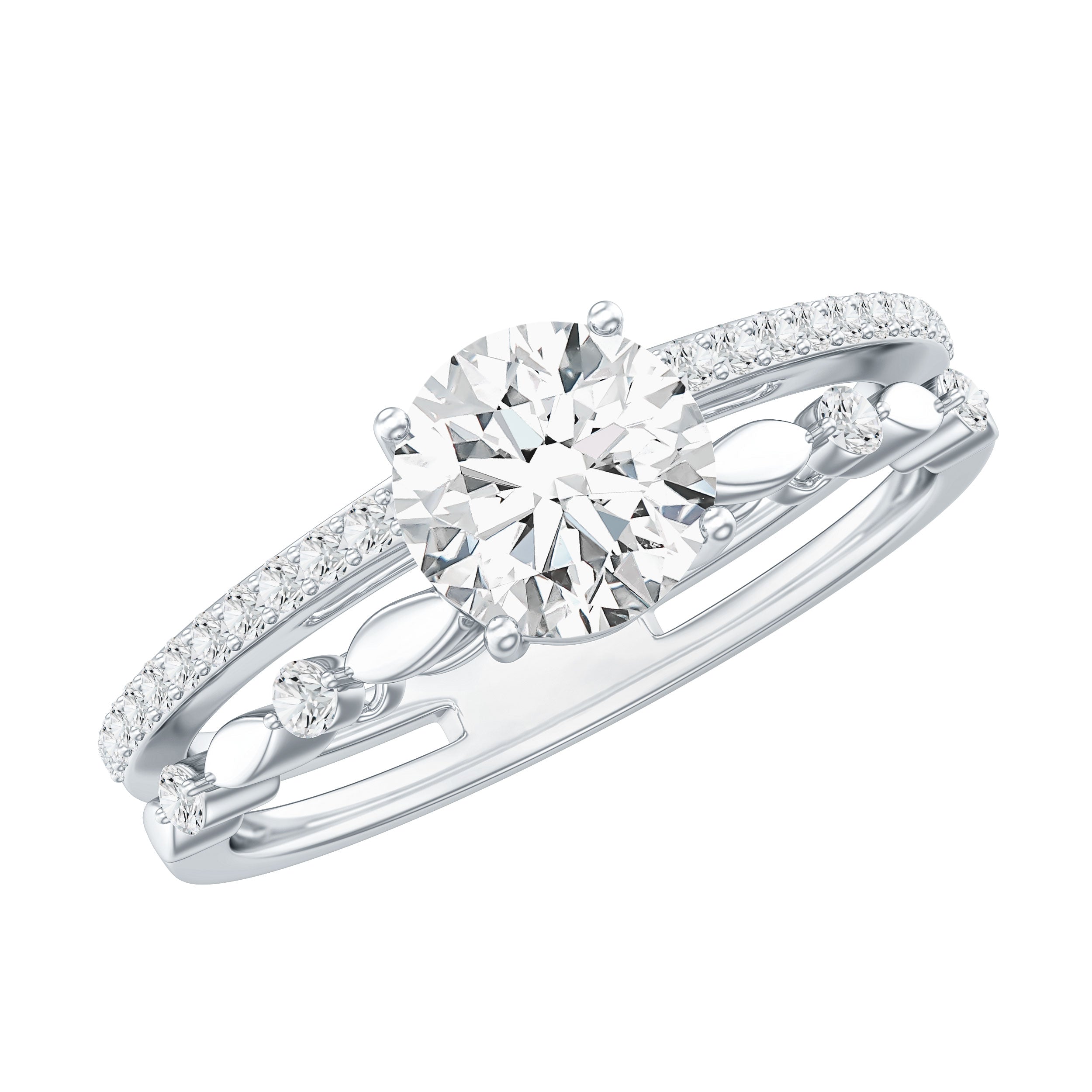 Certified Round Shape Moissanite Designer Engagement Ring