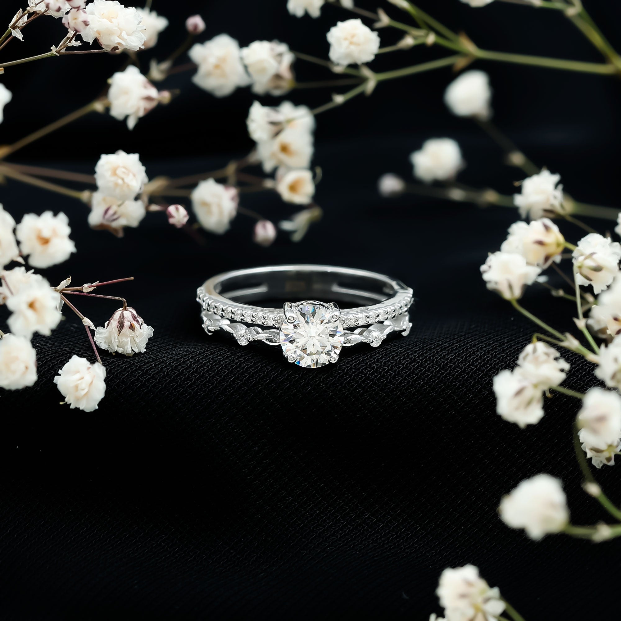 Certified Round Shape Moissanite Designer Engagement Ring D-VS1 - Rosec Jewels