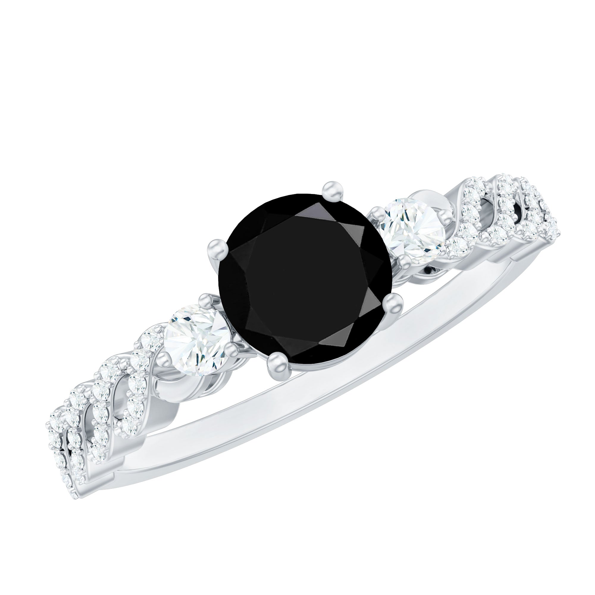 1.50 CT Black Diamond Solitaire Designer Ring with Diamond