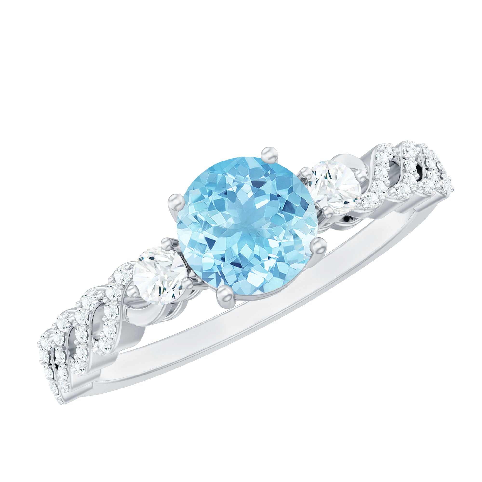Certified Real Aquamarine Engagement Ring with Diamond Side Stones