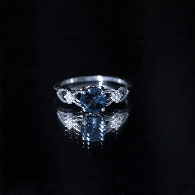 7mm London Blue Topaz Solitaire Engagement Ring with Diamond AAA - Rosec Jewels