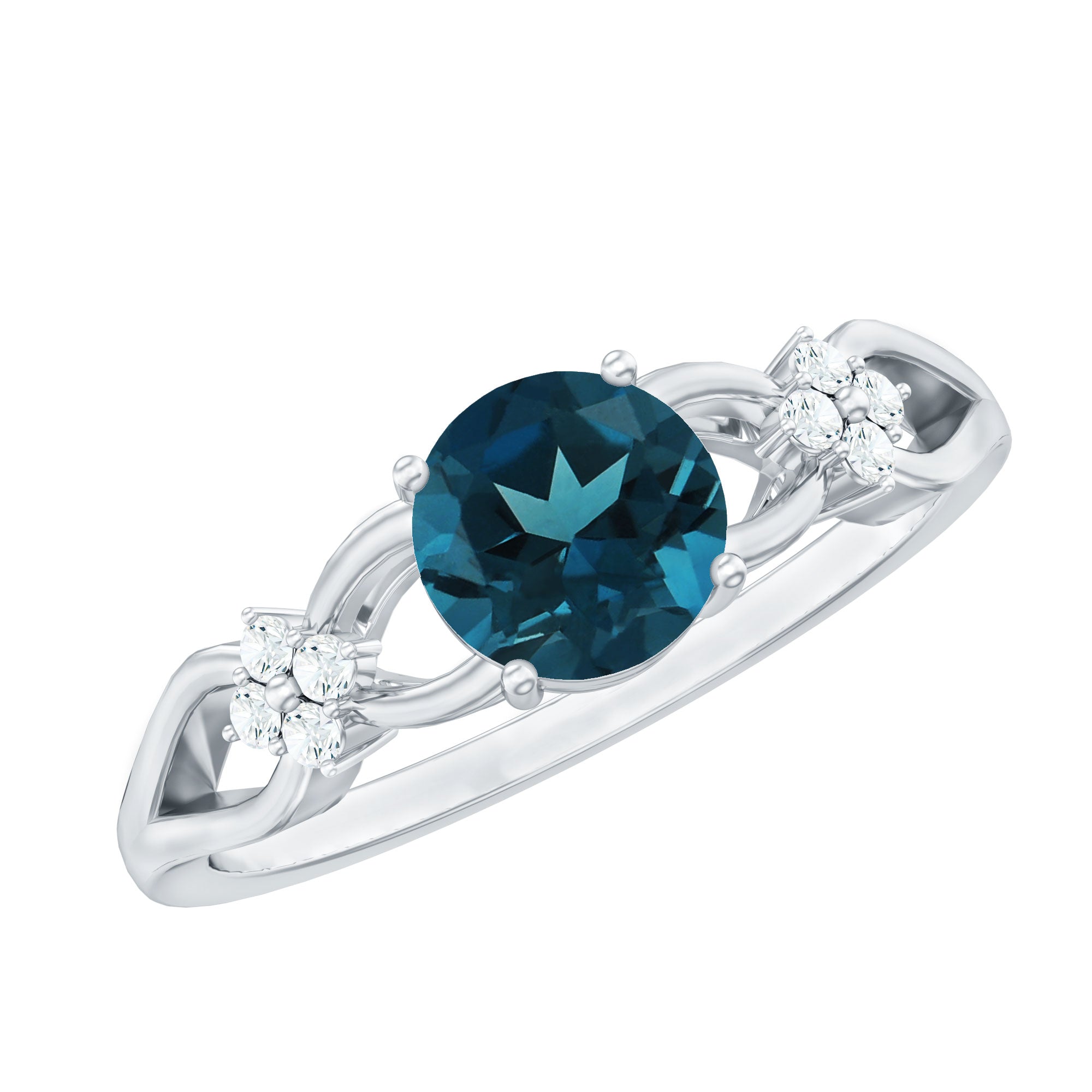 7mm London Blue Topaz Solitaire Engagement Ring with Diamond AAA - Rosec Jewels