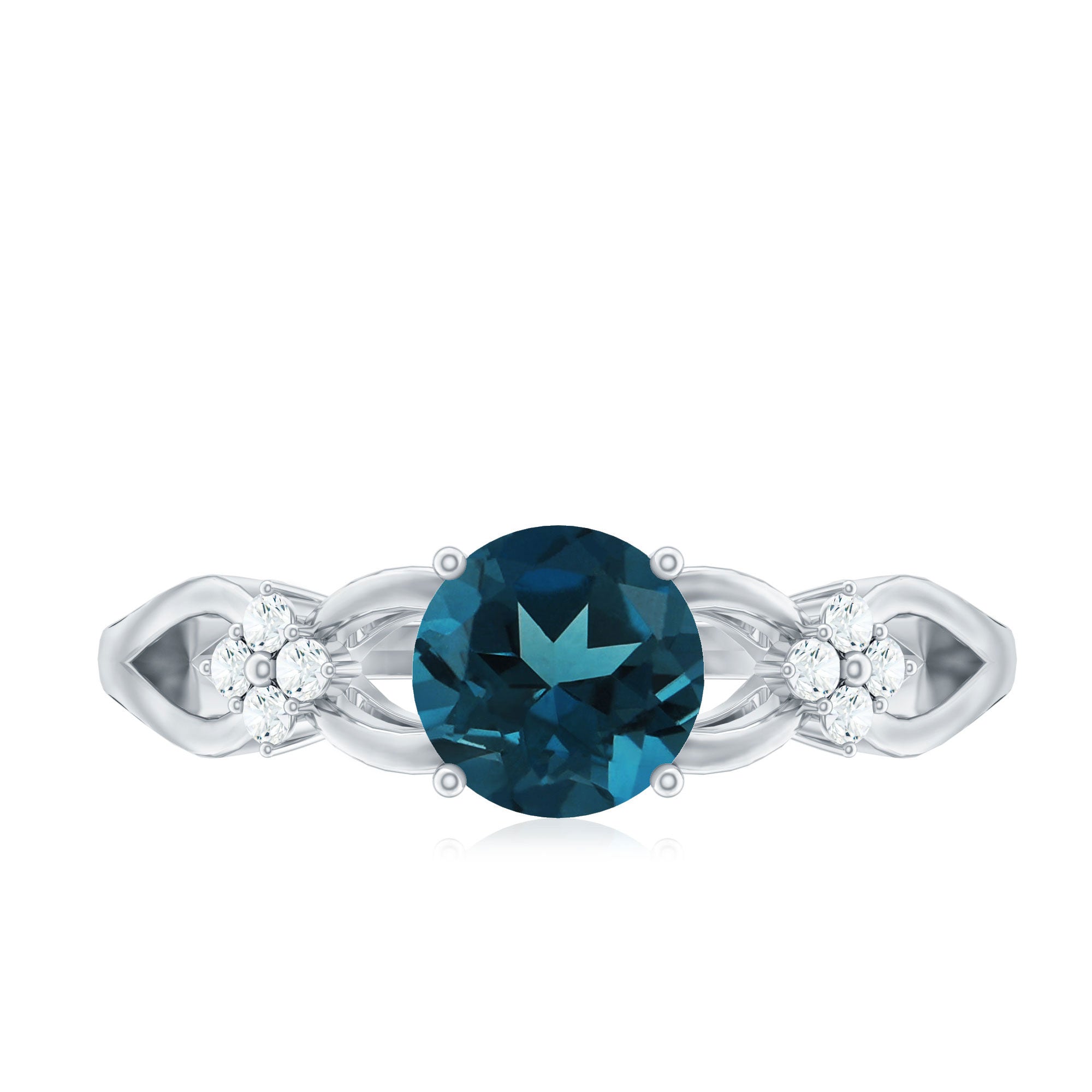 7mm London Blue Topaz Solitaire Engagement Ring with Diamond AAA - Rosec Jewels