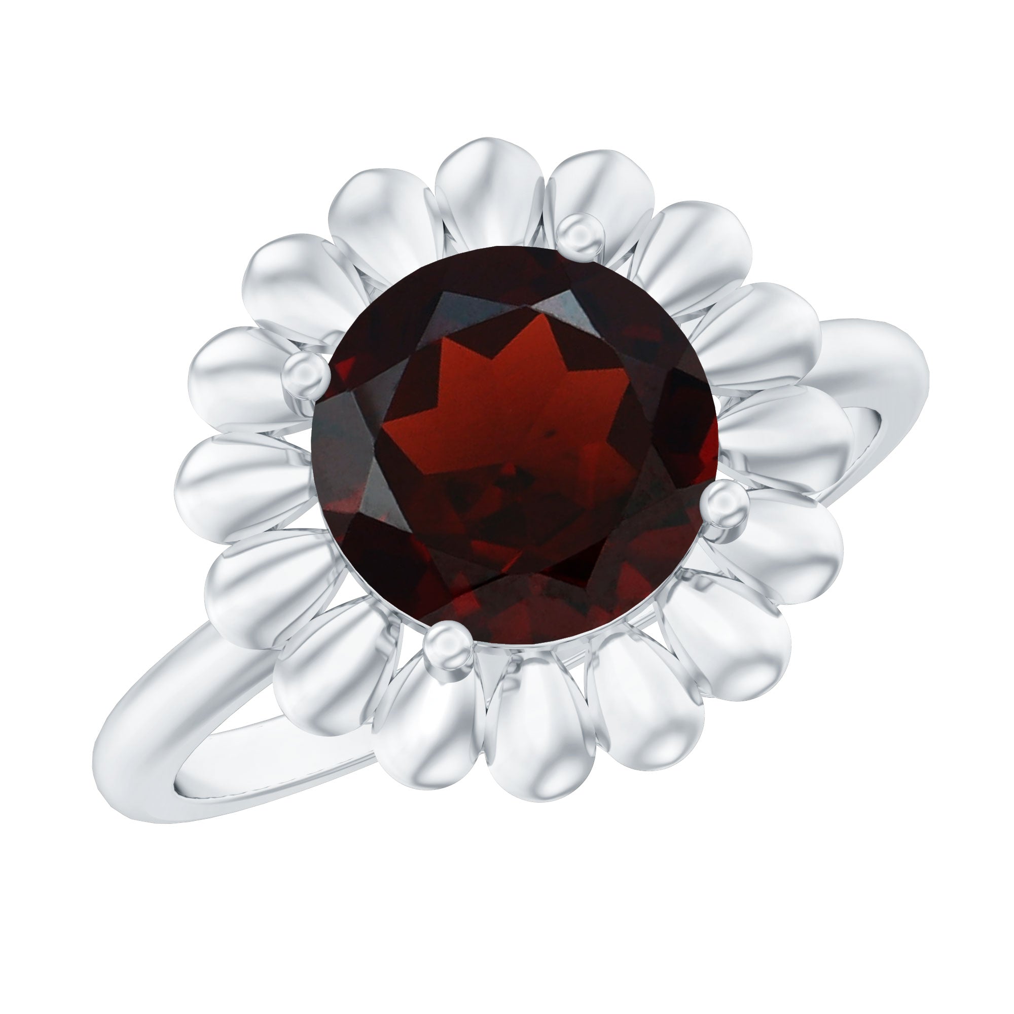 Round Cut Solitaire Garnet Flower Ring
