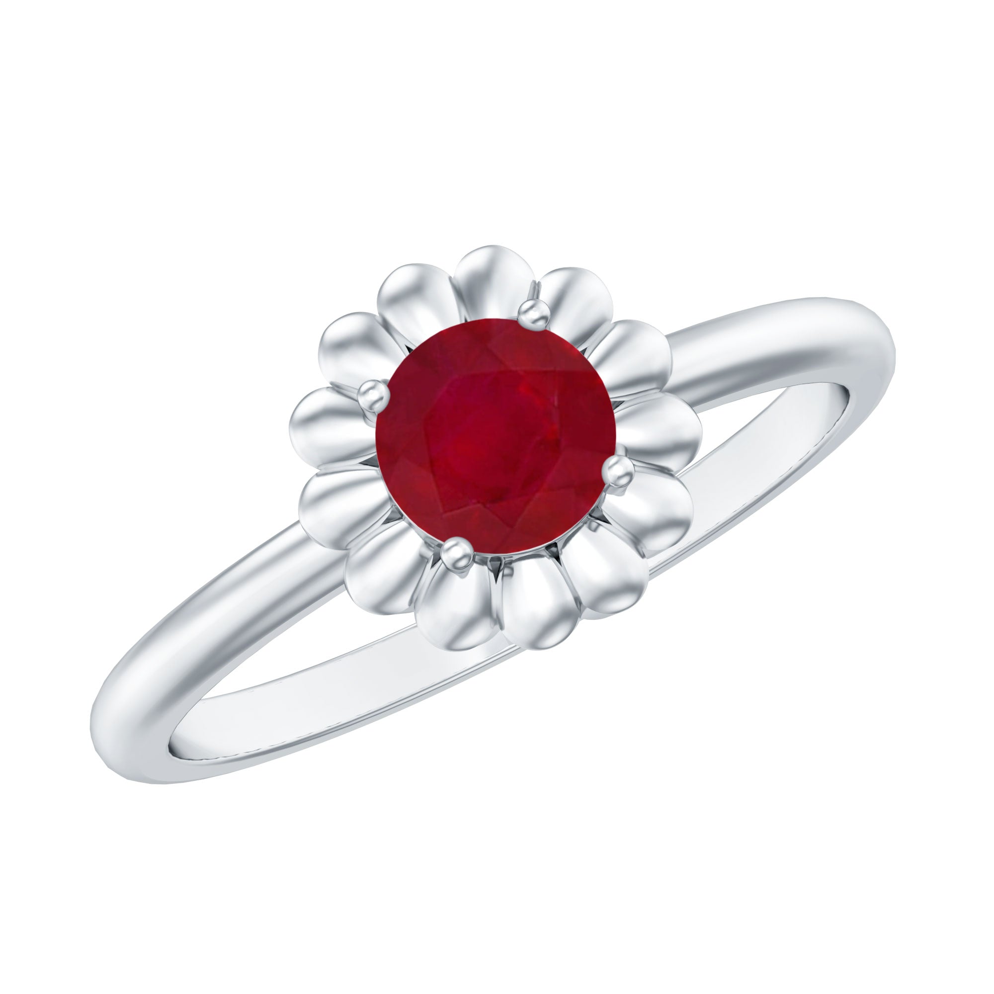 3/4 CT Round Cut Solitaire Ruby Gold Flower Ring