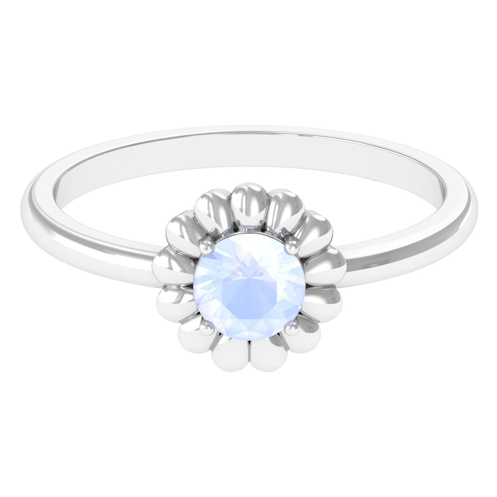 1/2 CT Round Cut Solitaire Moonstone Gold Flower Ring
