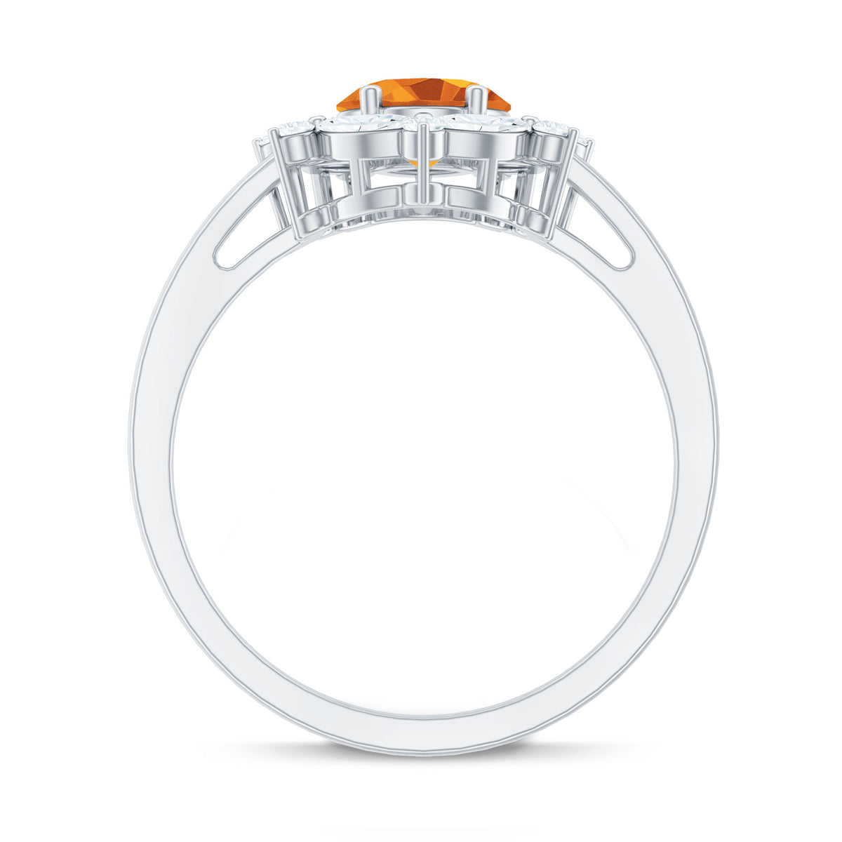 Certified Genuine Citrine Huge Engagement Ring with Moissanite Halo AAA - Rosec Jewels