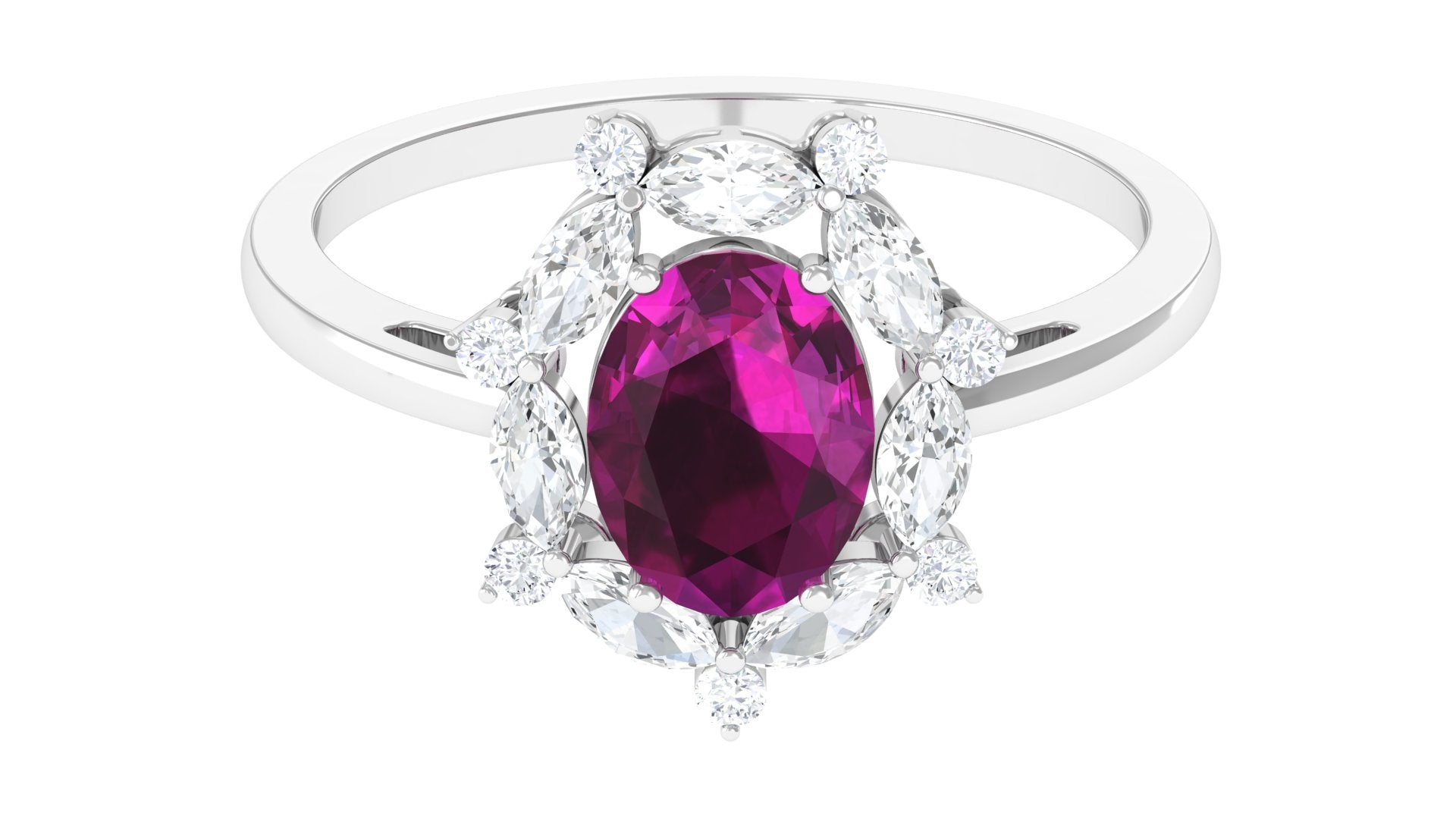 Rhodolite Designer Halo Engagement Ring with Moissanite