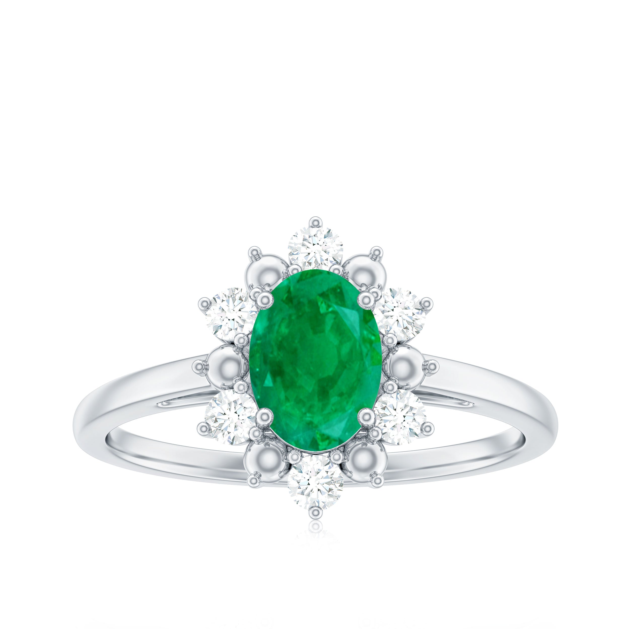 Rosec Jewels-Natural 5X7mm Oval Emerald Engagement Ring with Diamond Halo