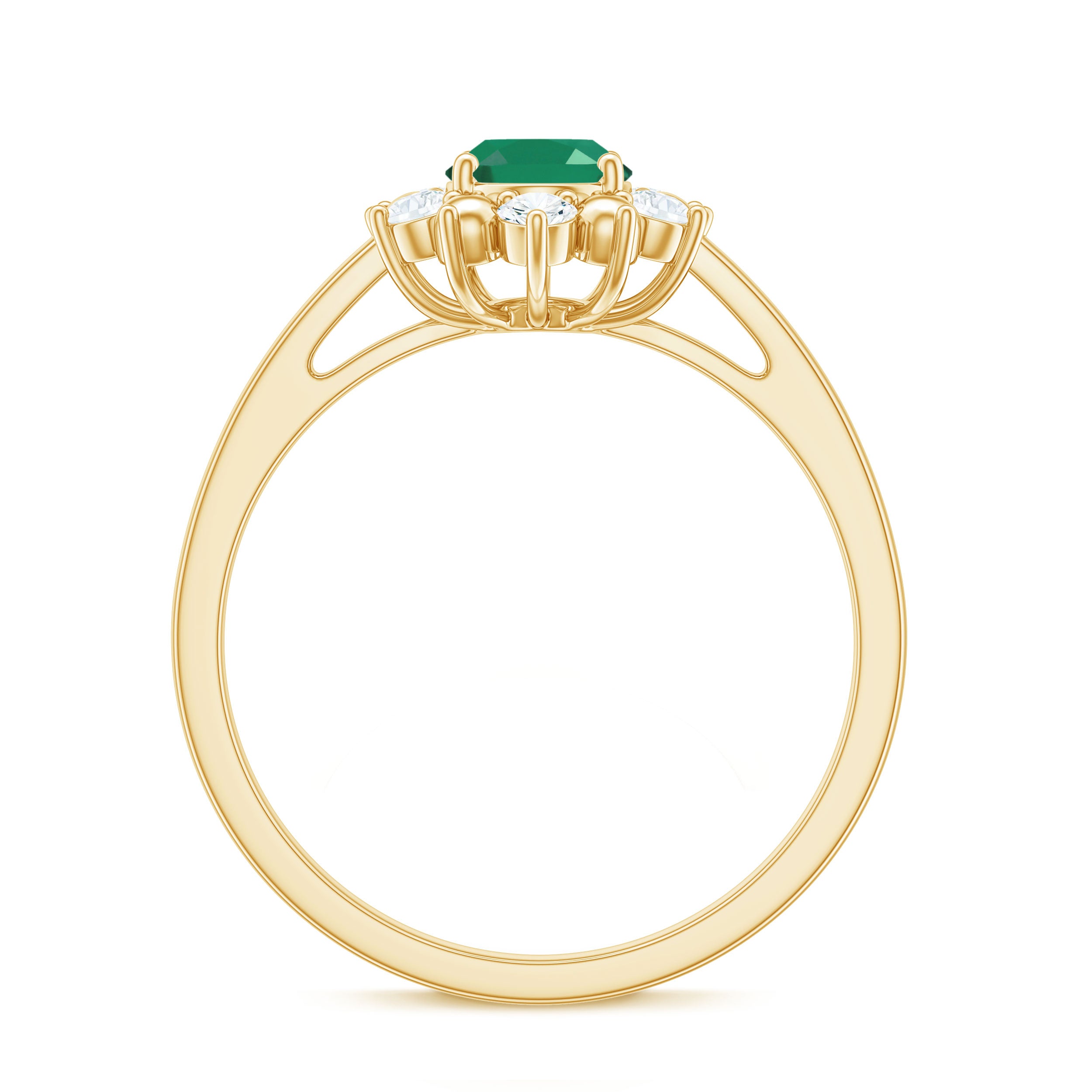 Rosec Jewels-Natural 5X7mm Oval Emerald Engagement Ring with Diamond Halo
