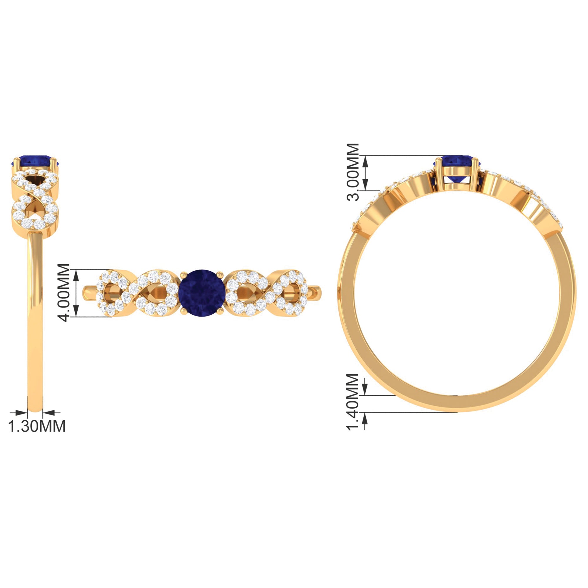 Minimalist Blue Sapphire and Diamond Infinity Promise Ring AAA - Rosec Jewels