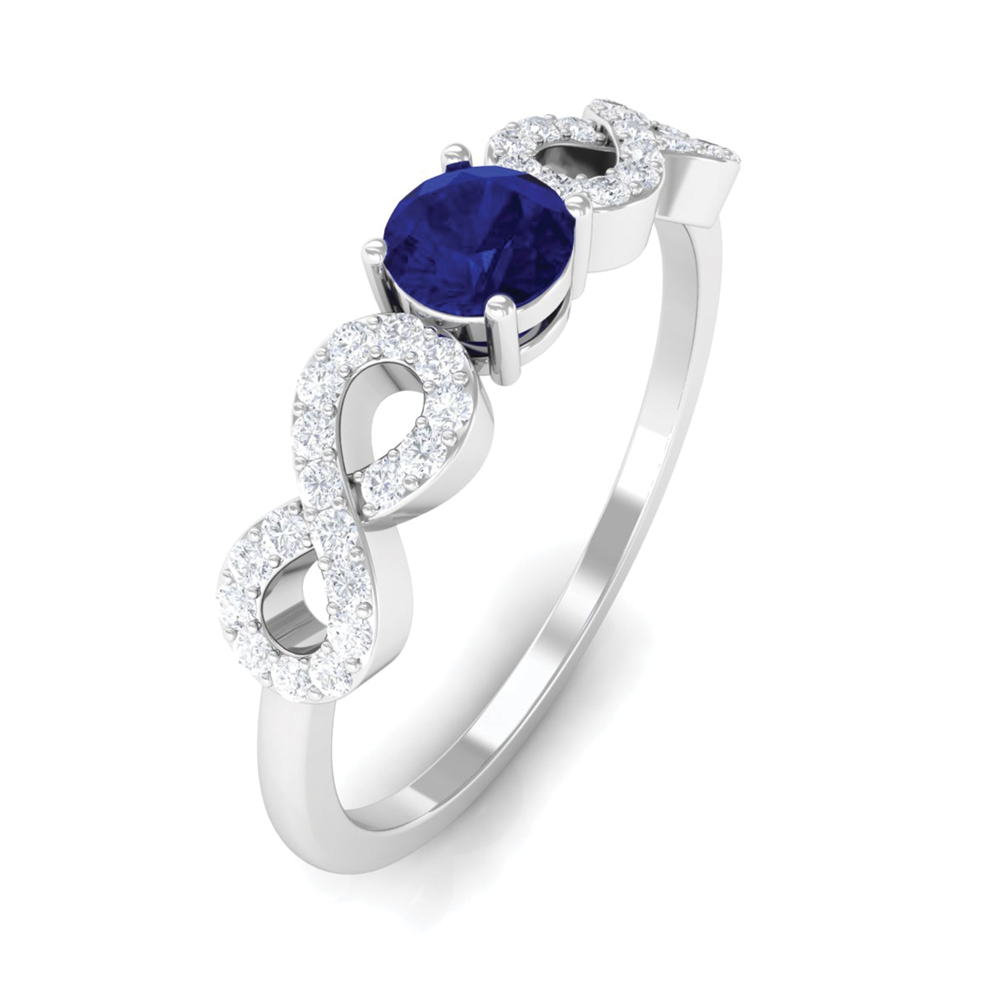 Minimalist Blue Sapphire and Diamond Infinity Promise Ring AAA - Rosec Jewels