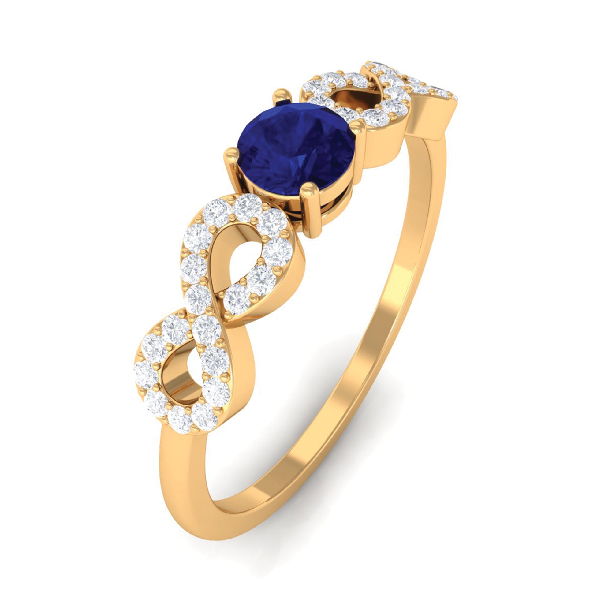 Minimalist Blue Sapphire and Diamond Infinity Promise Ring AAA - Rosec Jewels