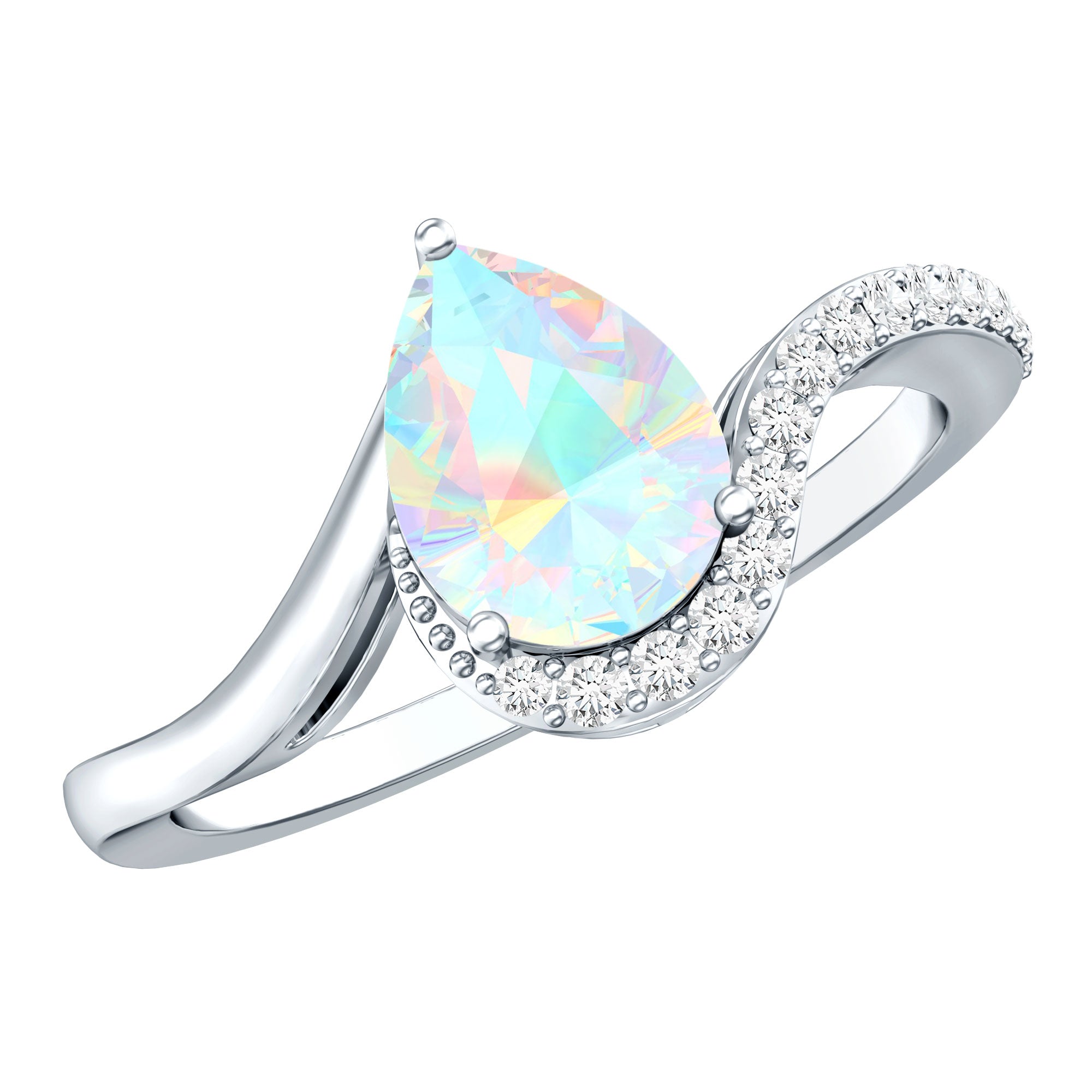 0.7 Carat Pear Cut Ethiopian Opal Engagement Ring with Diamond AAA - Rosec Jewels