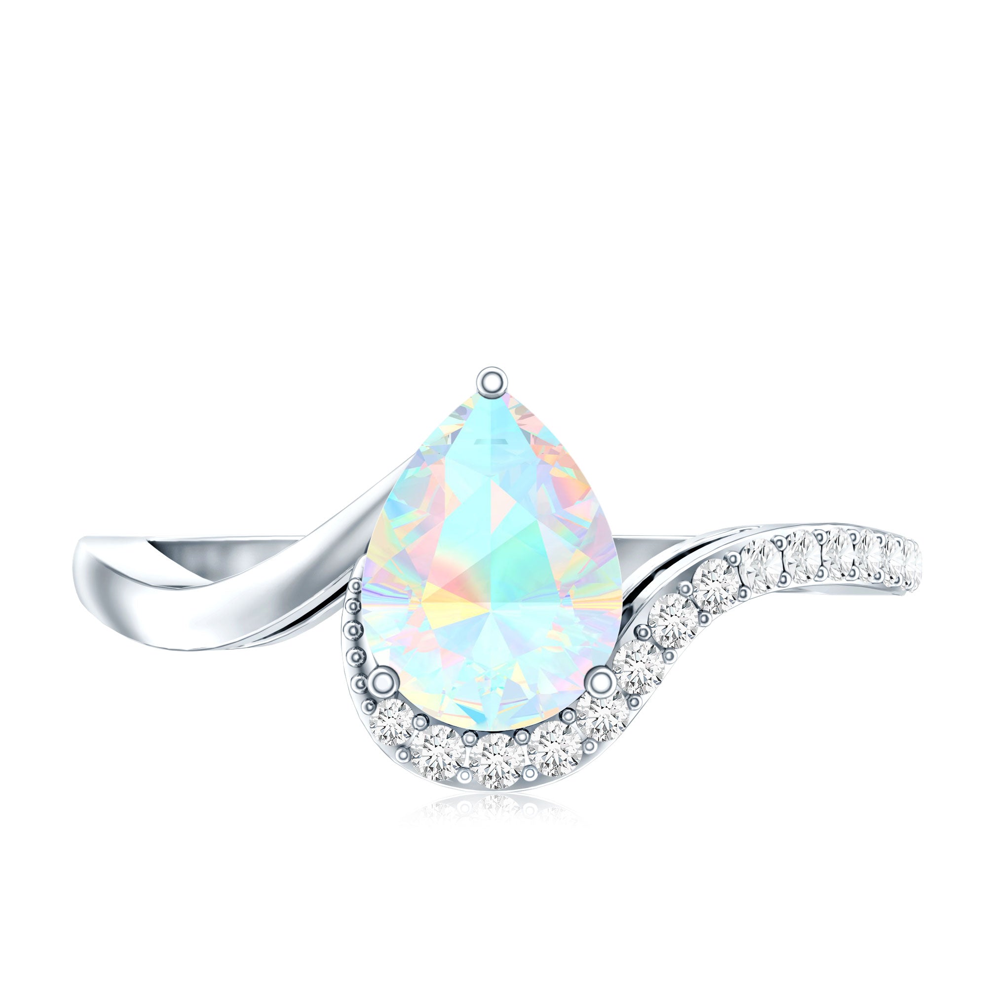 0.7 Carat Pear Cut Ethiopian Opal Engagement Ring with Diamond AAA - Rosec Jewels