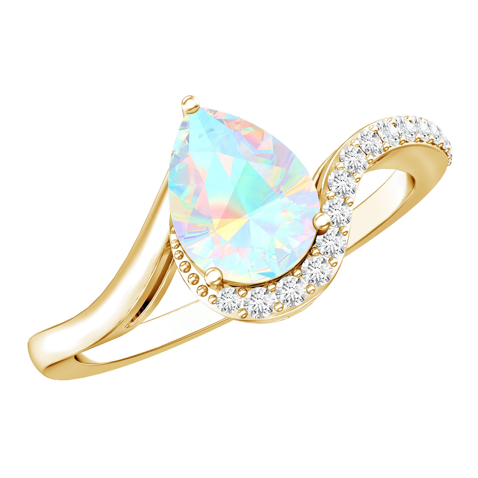 0.7 Carat Pear Cut Ethiopian Opal Engagement Ring with Diamond AAA - Rosec Jewels