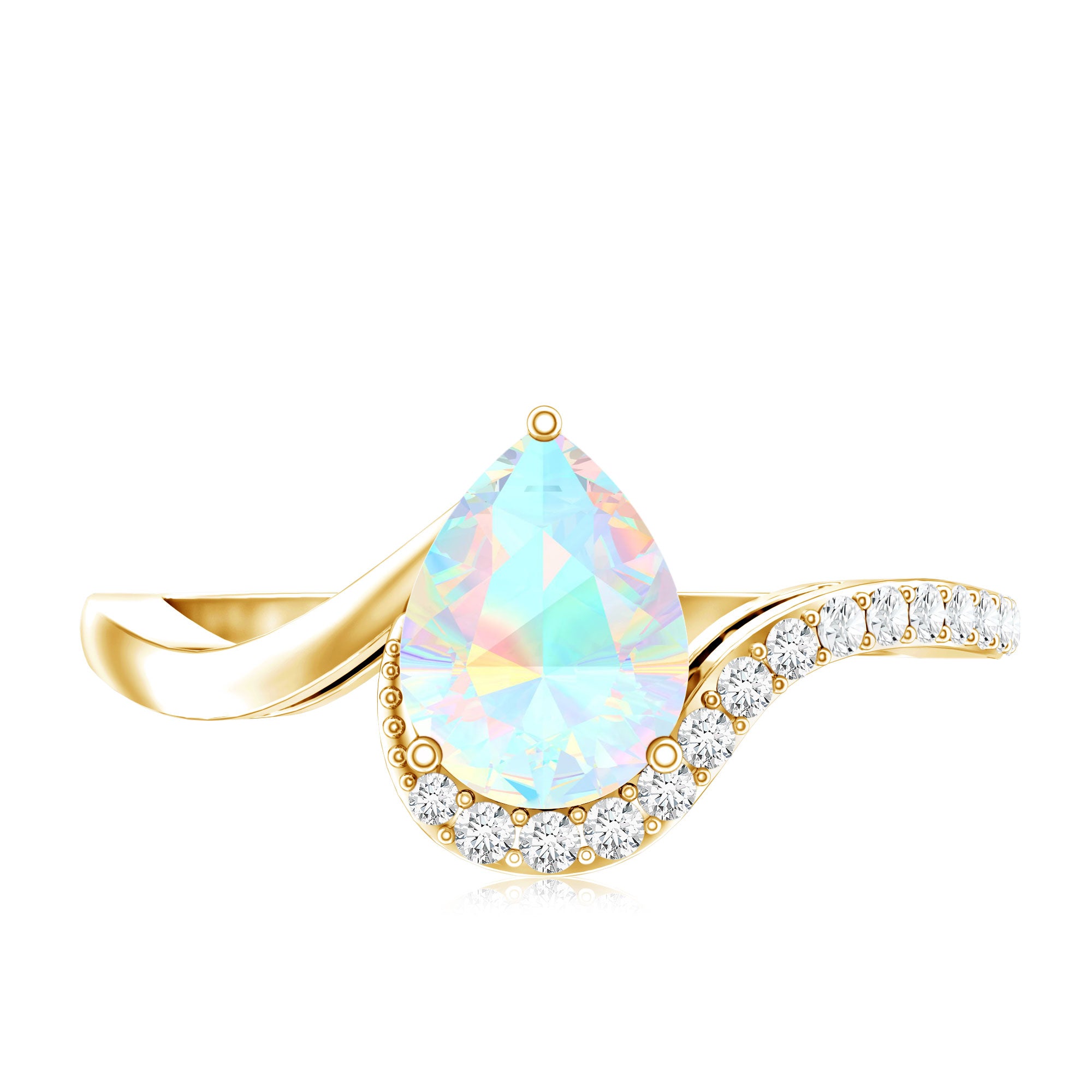 0.7 Carat Pear Cut Ethiopian Opal Engagement Ring with Diamond AAA - Rosec Jewels