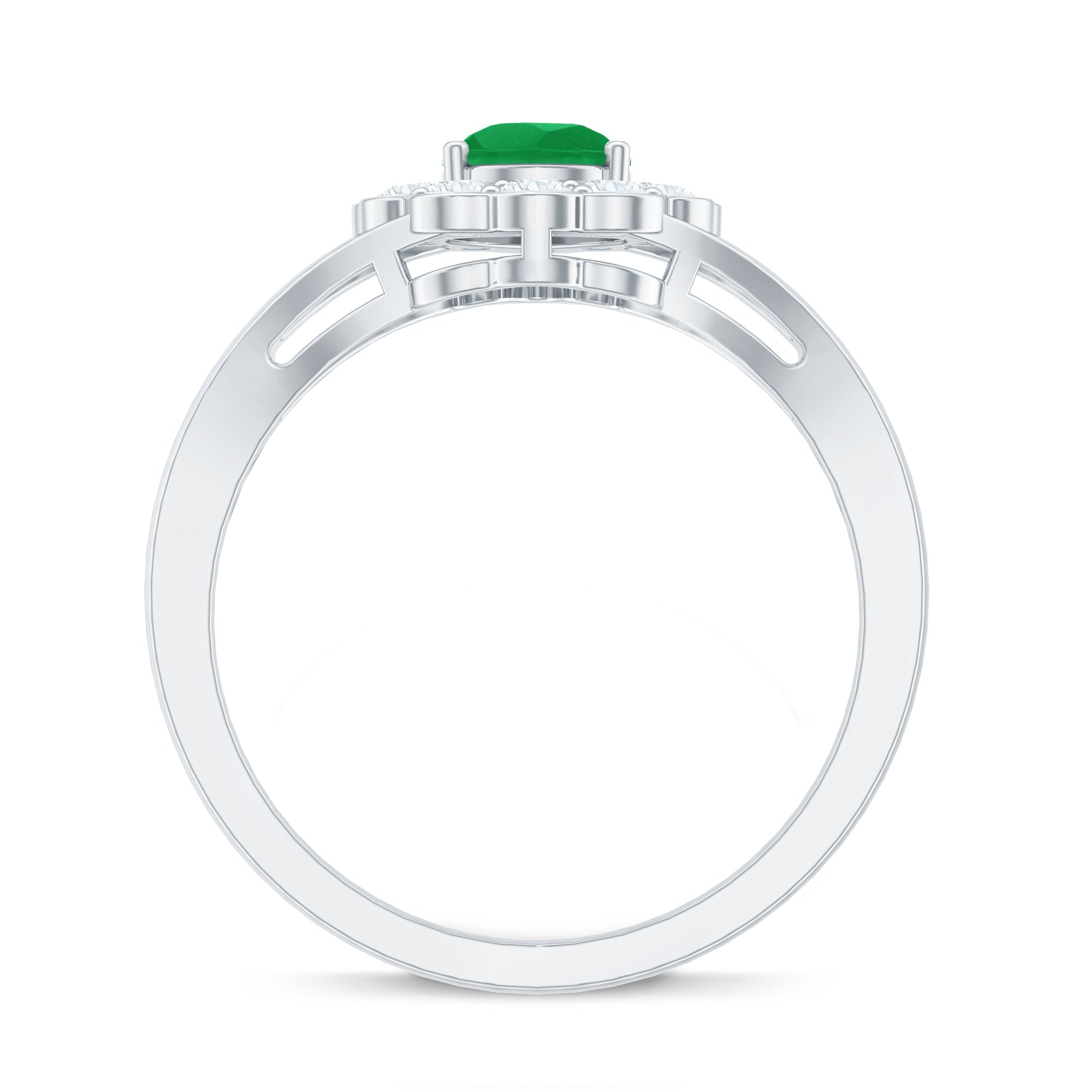 5X7 mm Pear Cut Emerald Engagement Ring with Diamond Halo AAA - Rosec Jewels