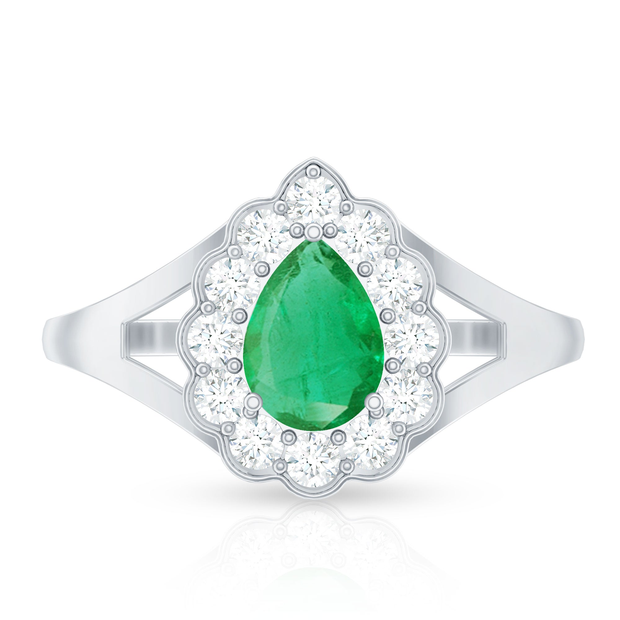 5X7 mm Pear Cut Emerald Engagement Ring with Diamond Halo AAA - Rosec Jewels