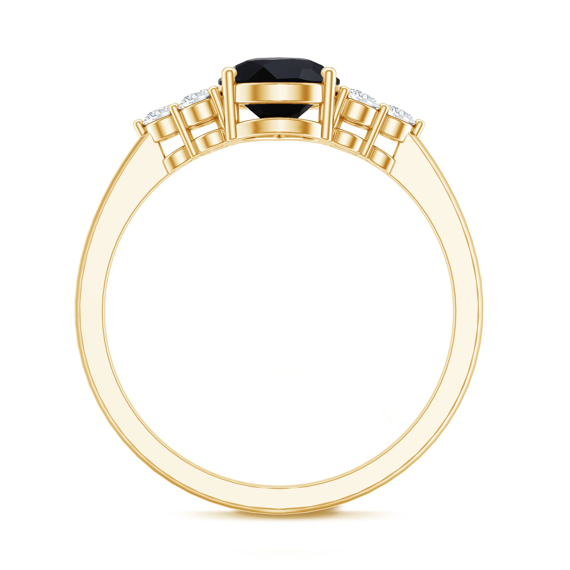 0.85 Carat Lab Grown Black Diamond Pear Shape Engagement Ring with White Diamond Trio AAAA ( Synthetic ) - Rosec Jewels