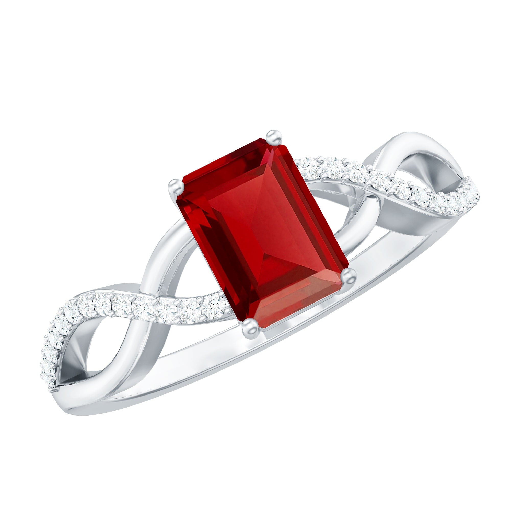 Emerald Cut Lab Grown Ruby and Diamond Infinity Engagement Ring