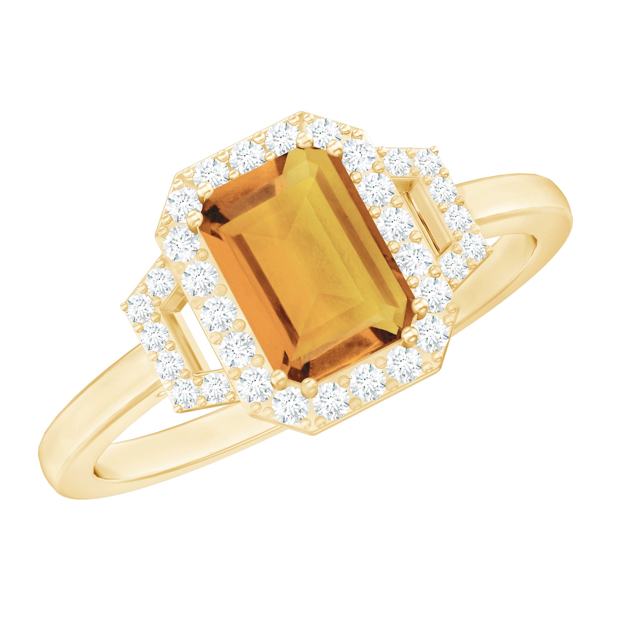 Genuine Citrine Emerald Cut Engagement Ring with Diamond Halo AAA - Rosec Jewels