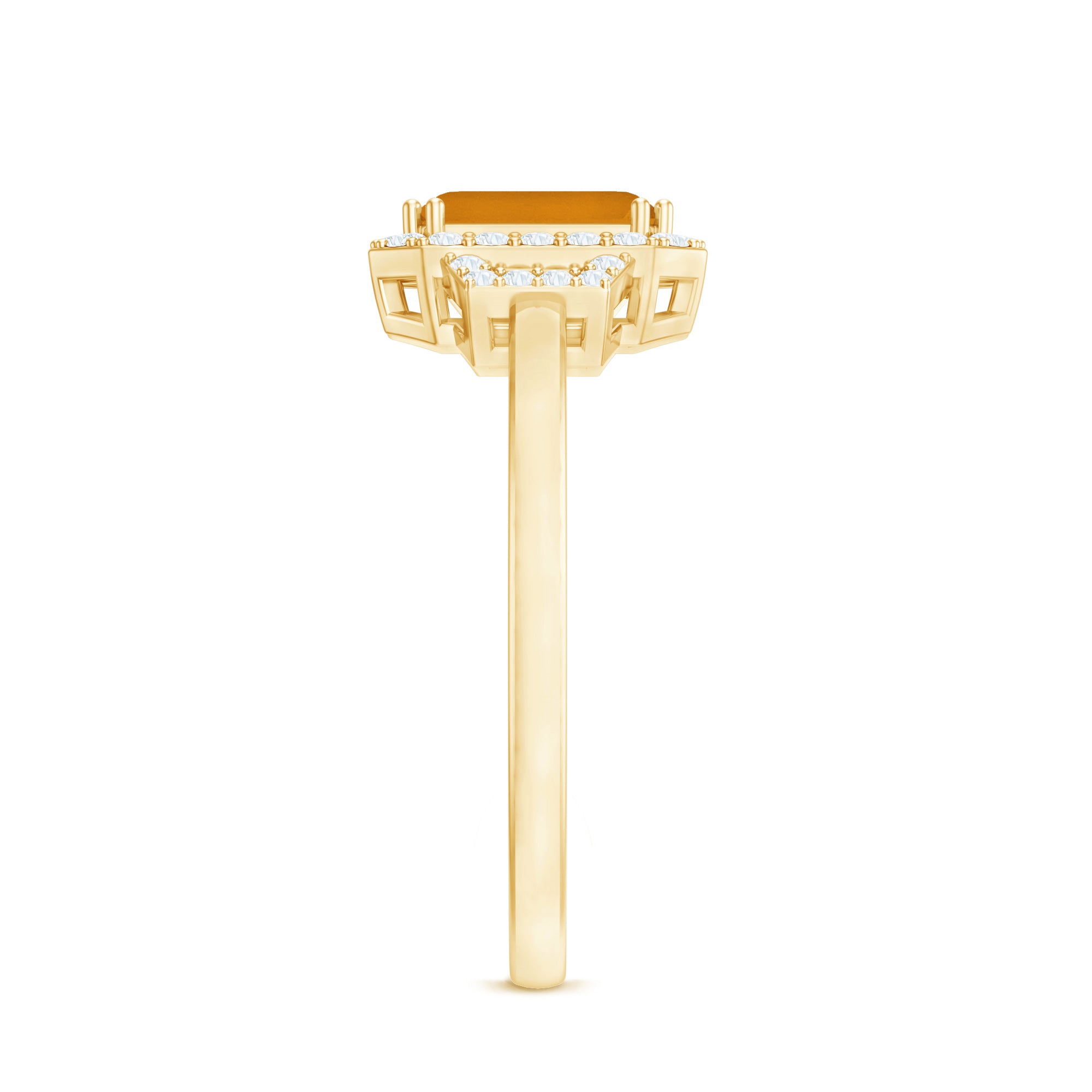 Genuine Citrine Emerald Cut Engagement Ring with Diamond Halo AAA - Rosec Jewels