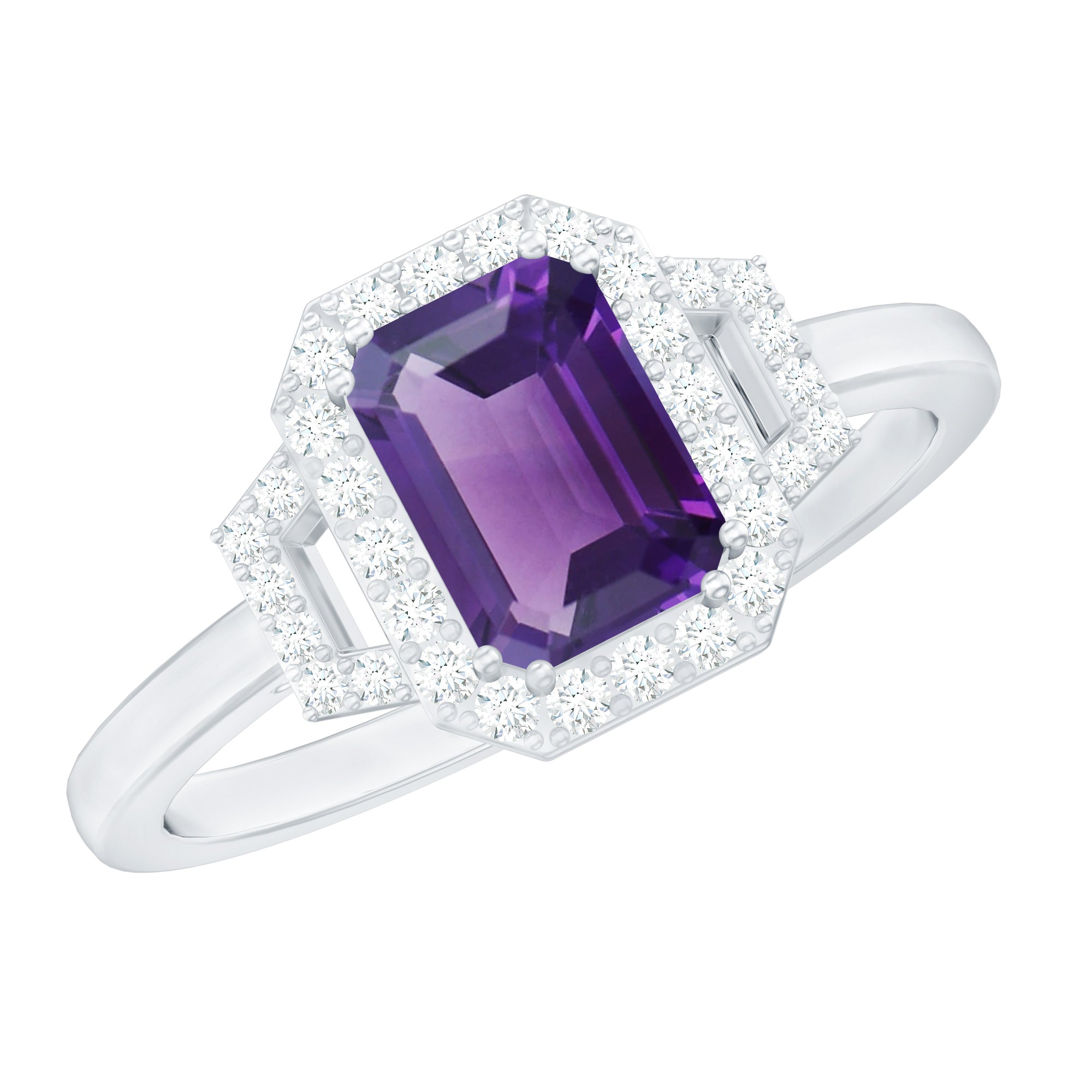 Octagon Amethyst Statement Engagement Ring with Diamond