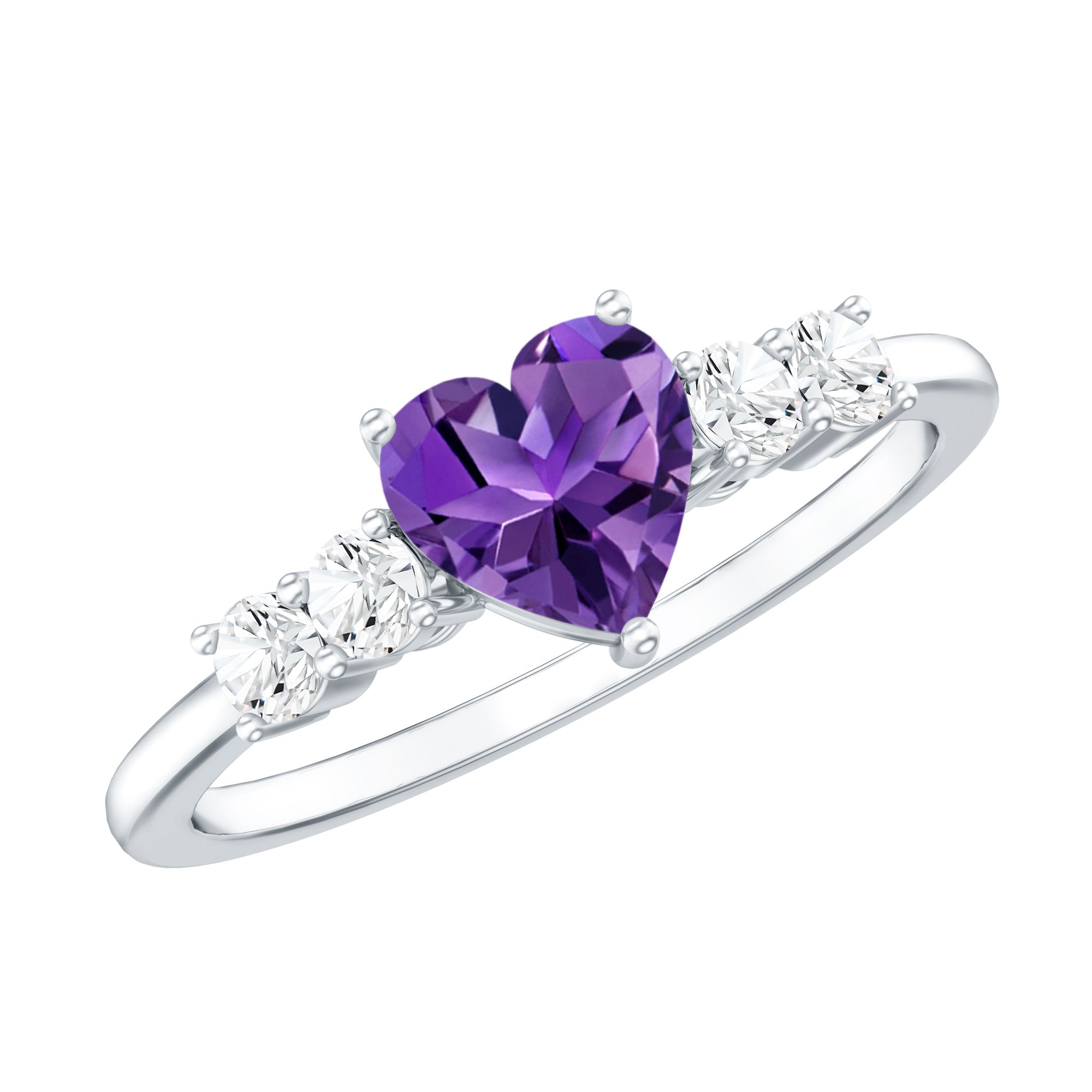 0.9 Carat Amethyst Heart Promise Ring with Diamonds AAA - Rosec Jewels