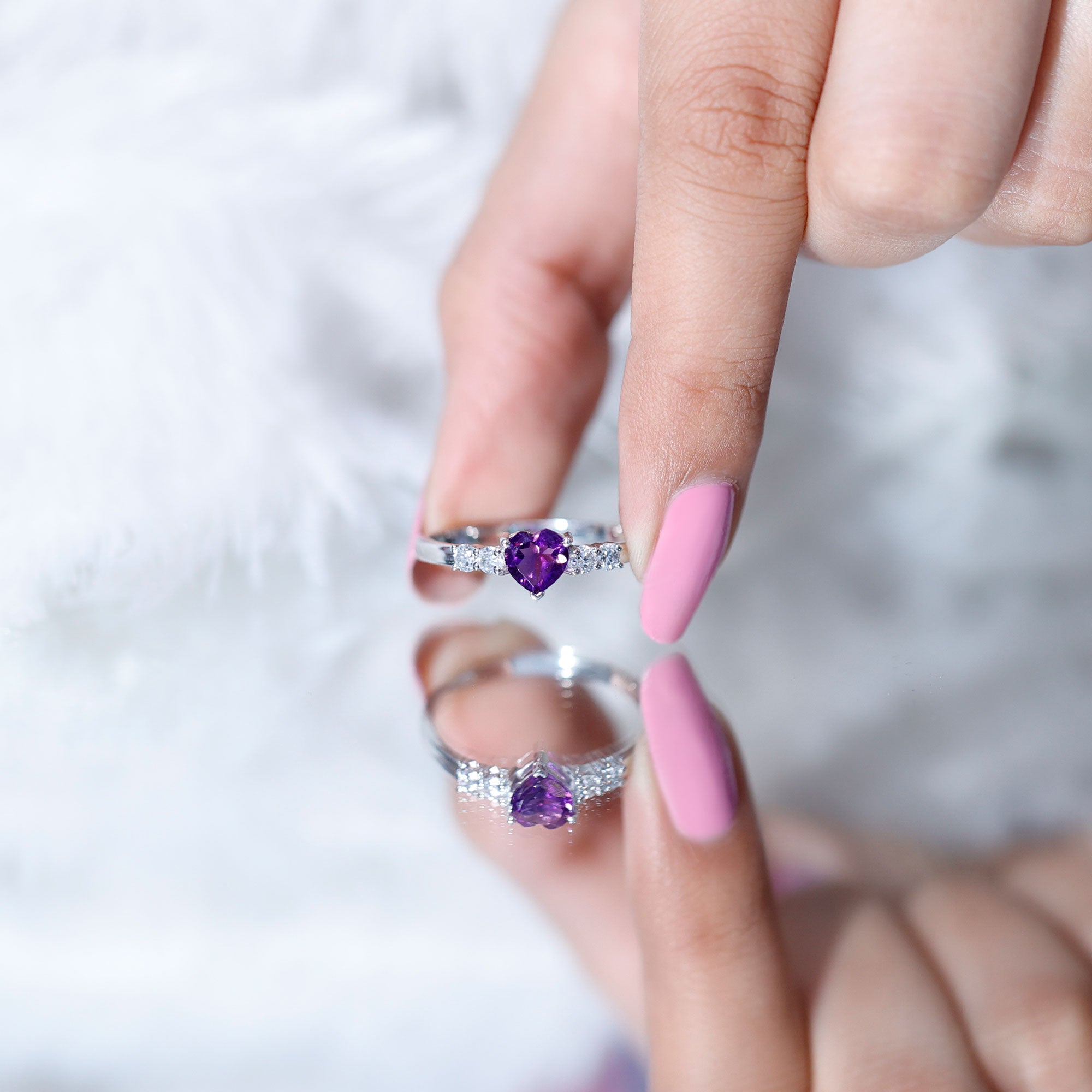 0.9 Carat Amethyst Heart Promise Ring with Diamonds AAA - Rosec Jewels