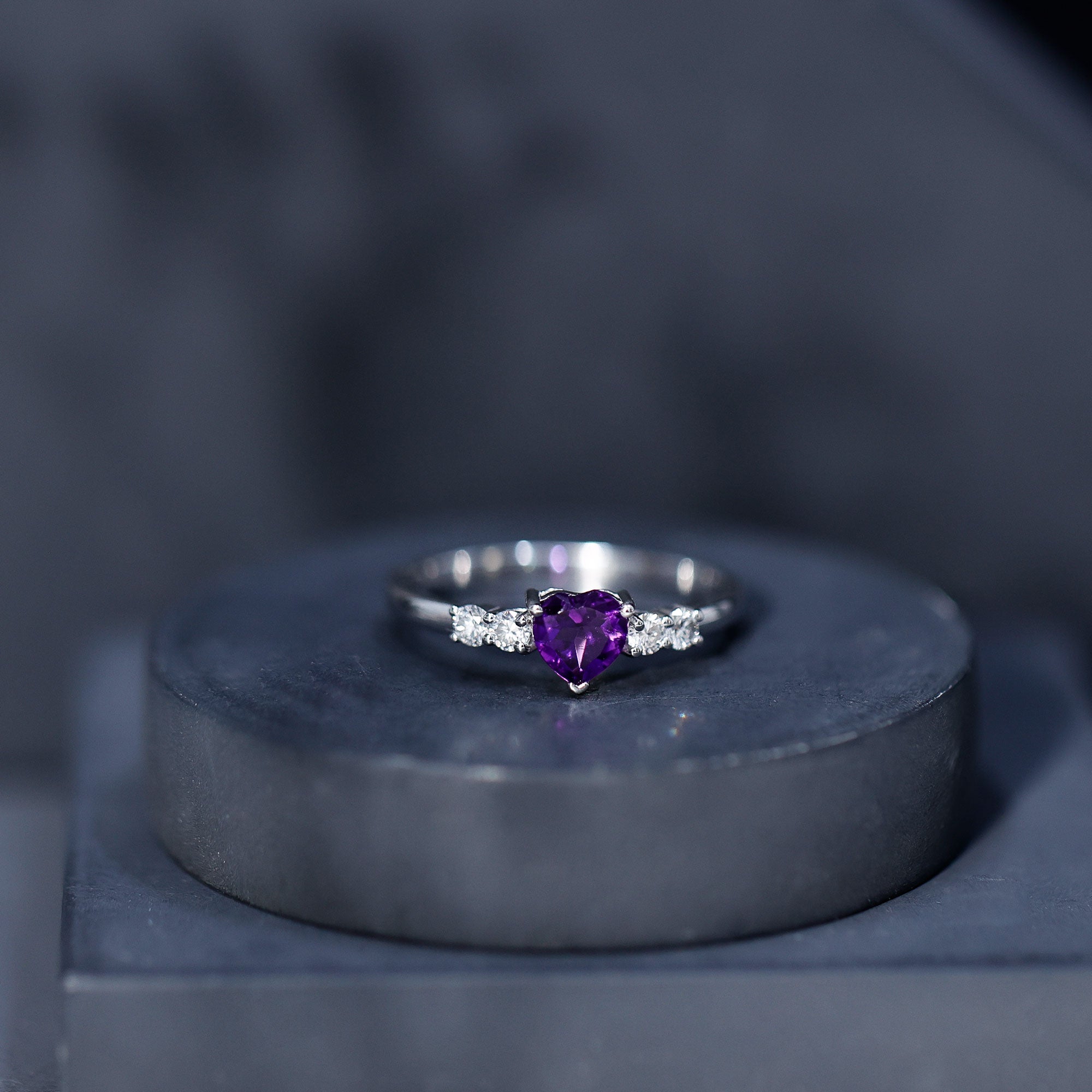 0.9 Carat Amethyst Heart Promise Ring with Diamonds AAA - Rosec Jewels
