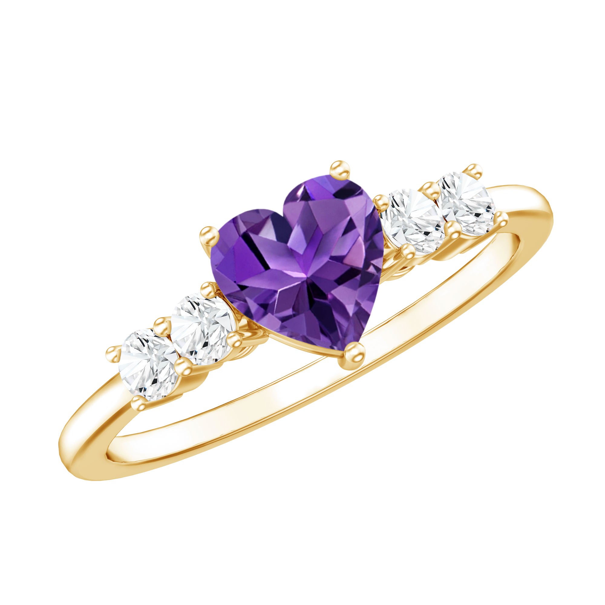 0.9 Carat Amethyst Heart Promise Ring with Diamonds AAA - Rosec Jewels
