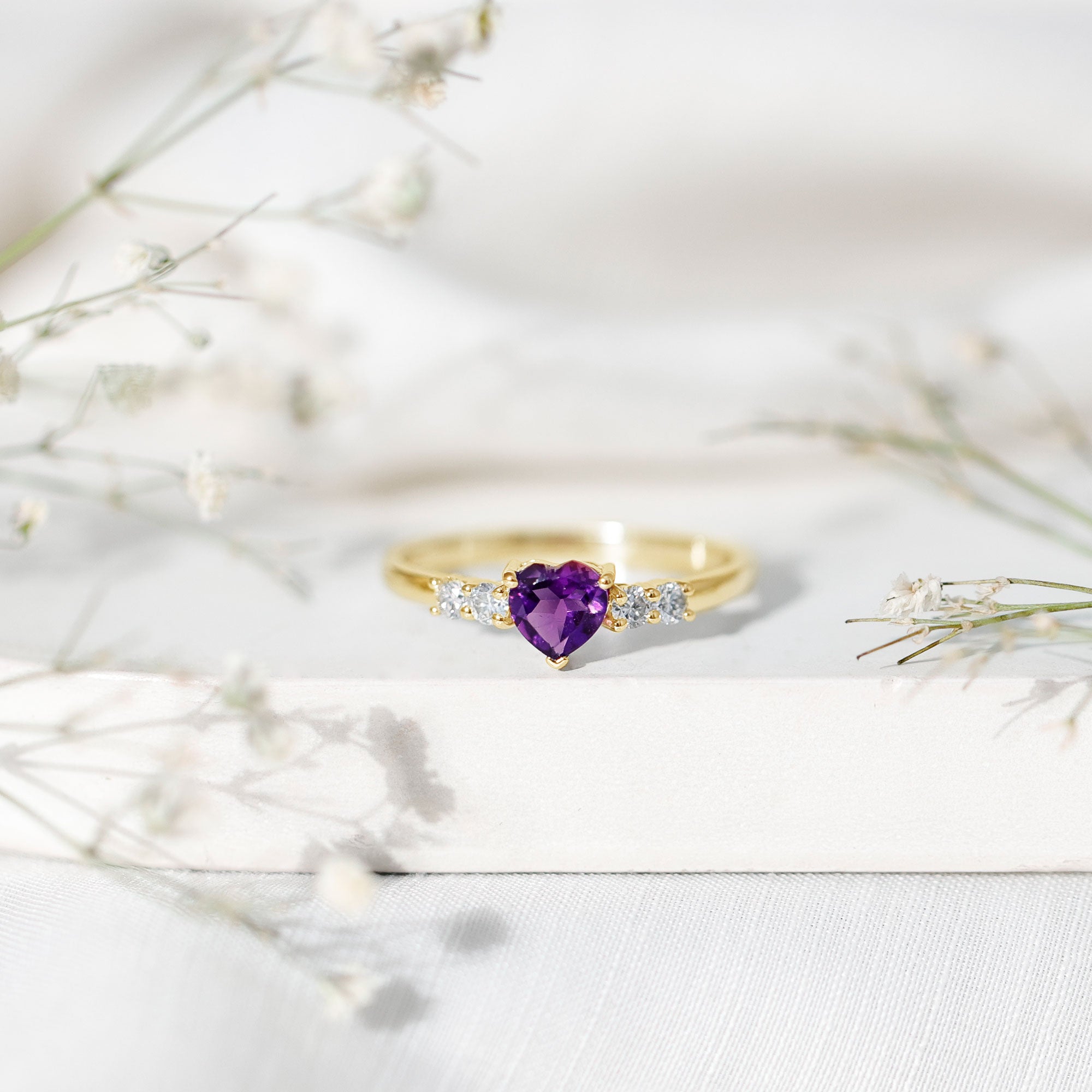 0.9 Carat Amethyst Heart Promise Ring with Diamonds AAA - Rosec Jewels