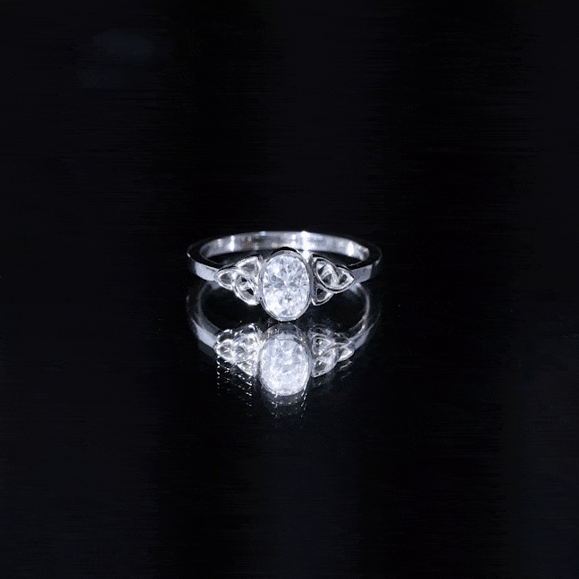 Oval Moissanite Solitaire Celtic Knot Ring in Bezel Setting D-VS1 - Rosec Jewels