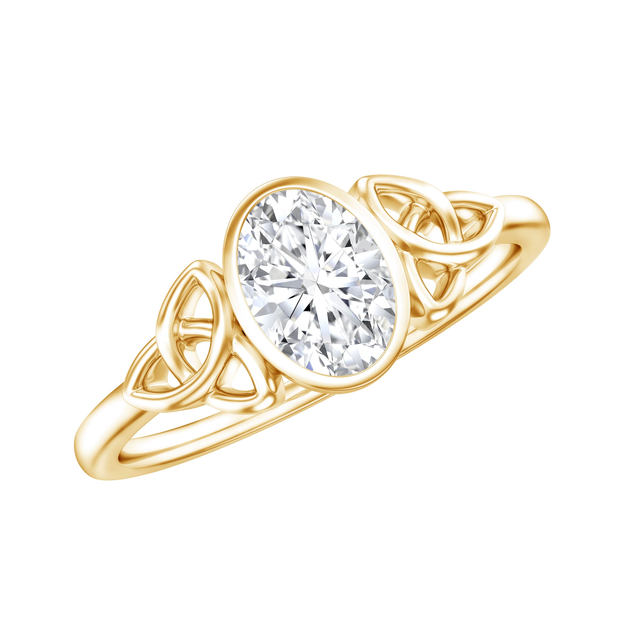 Oval Moissanite Solitaire Celtic Knot Ring in Bezel Setting D-VS1 - Rosec Jewels