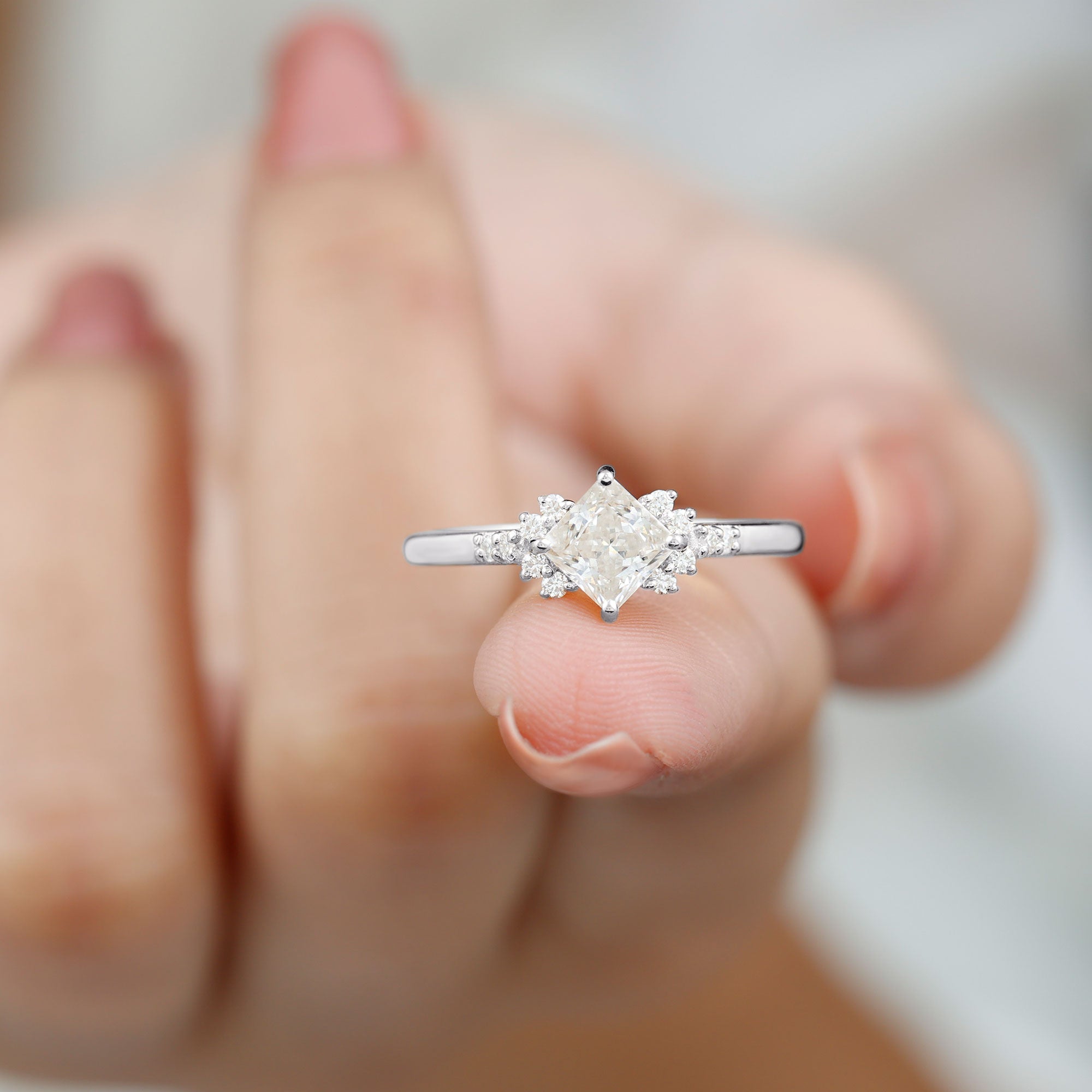 Simple Princess Cut Simulated Diamond Engagement Ring AAAA - Rosec Jewels