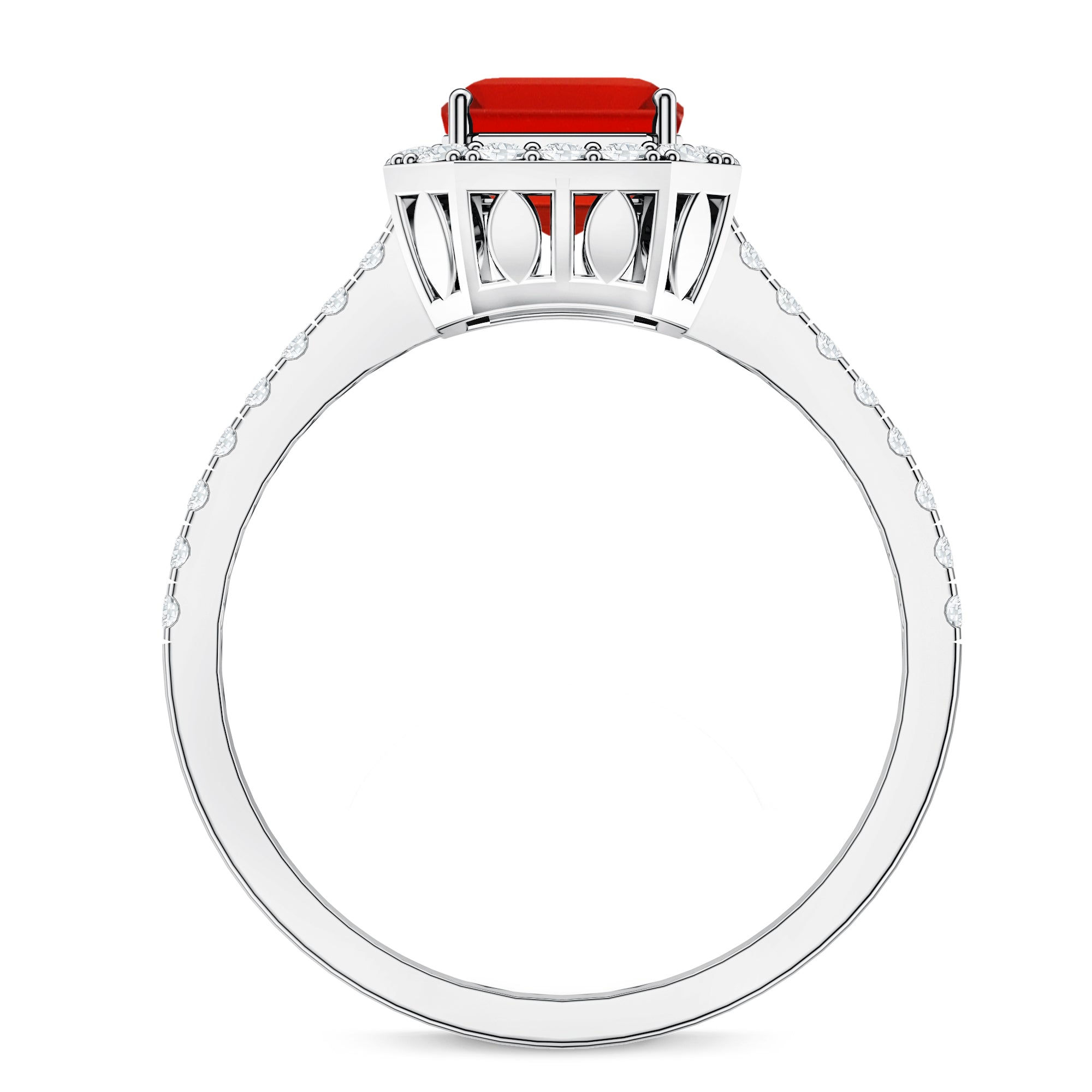 Emerald Cut Fire Opal Simple Engagement Ring with Diamond Halo AAA - Rosec Jewels