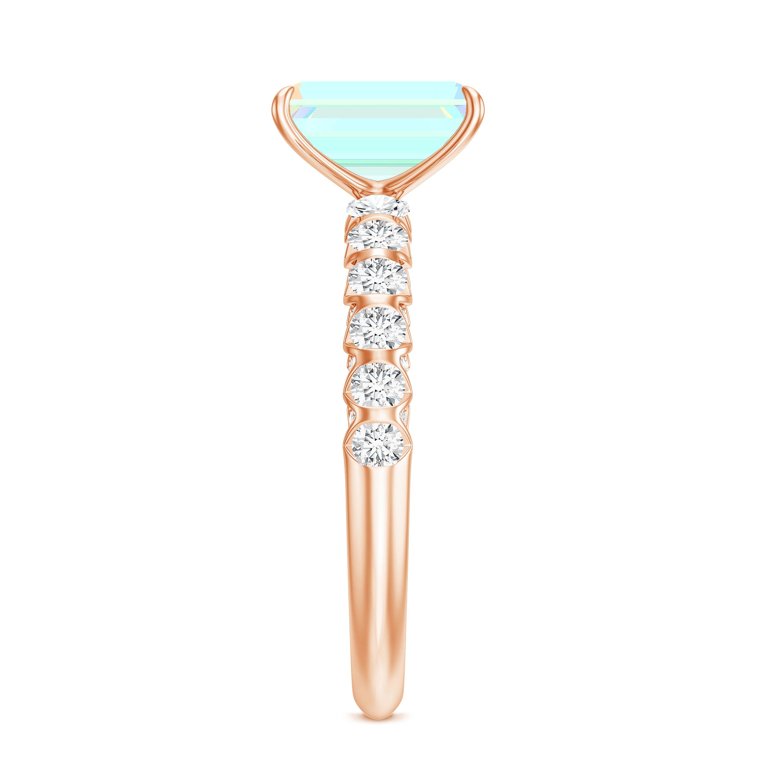 Genuine Ethiopian Opal Emerald Cut Engagement Ring with Diamond Side Stones AAA - Rosec Jewels