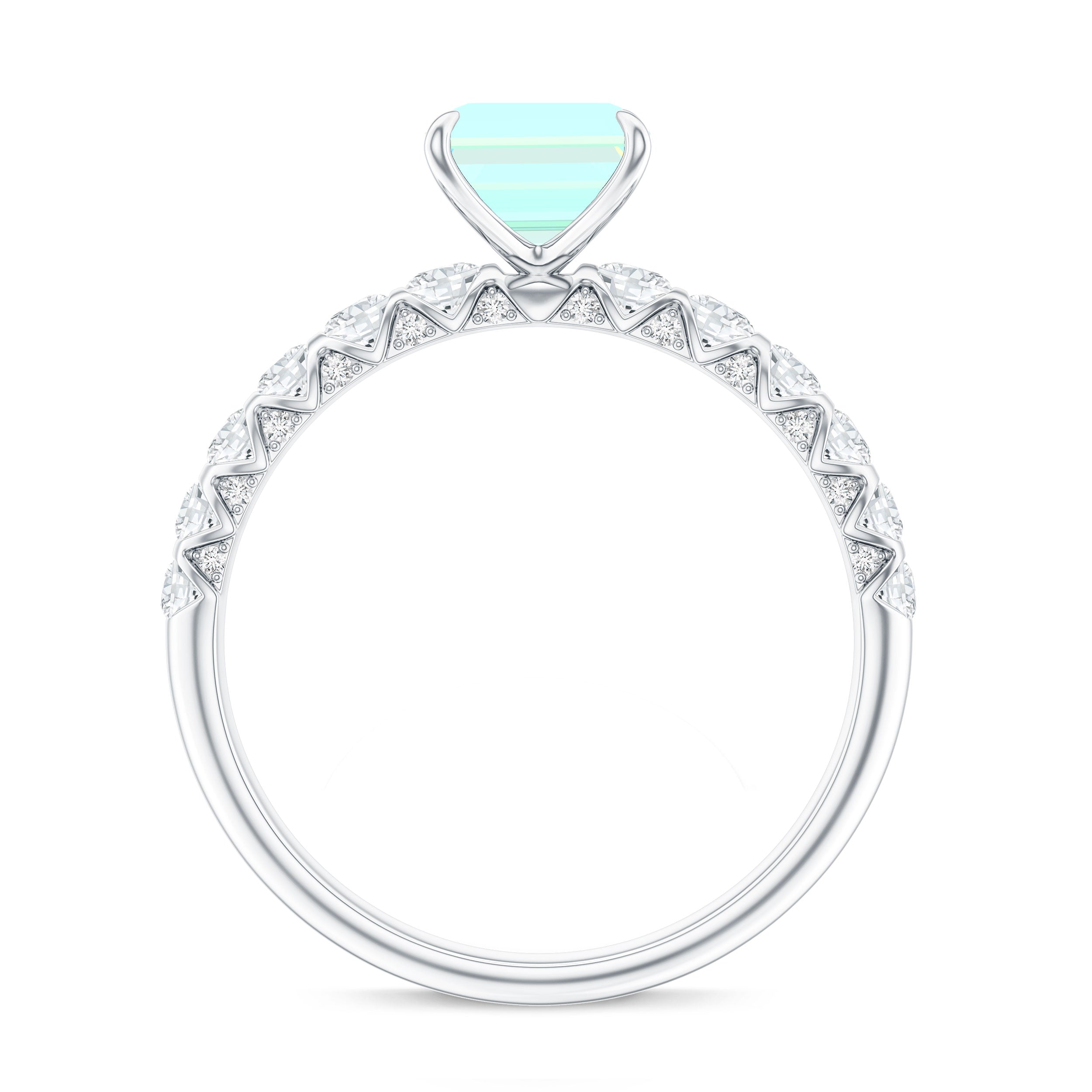 Genuine Ethiopian Opal Emerald Cut Engagement Ring with Diamond Side Stones AAA - Rosec Jewels