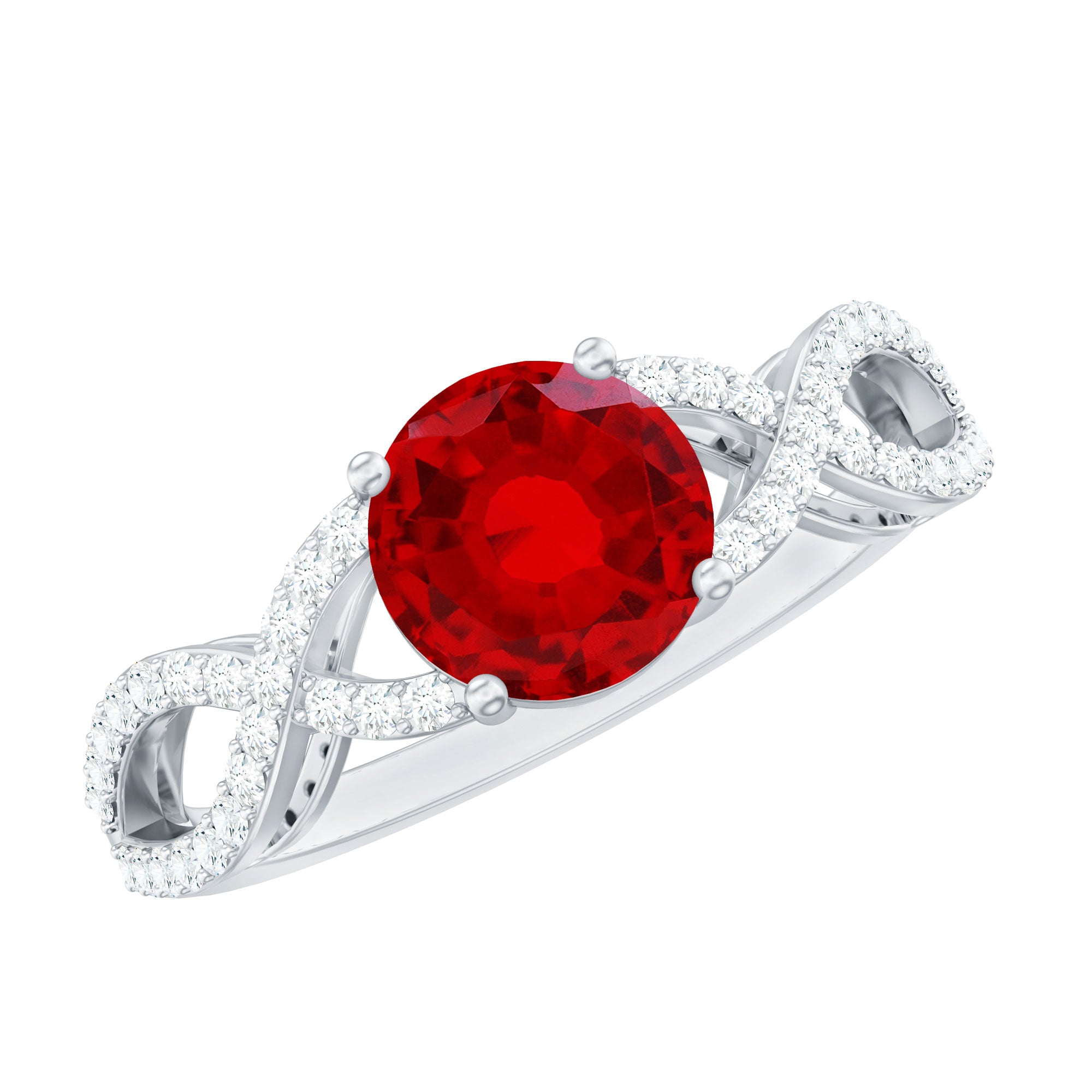Certified Lab Grown Ruby Crossover Engagement Ring With Moissanite