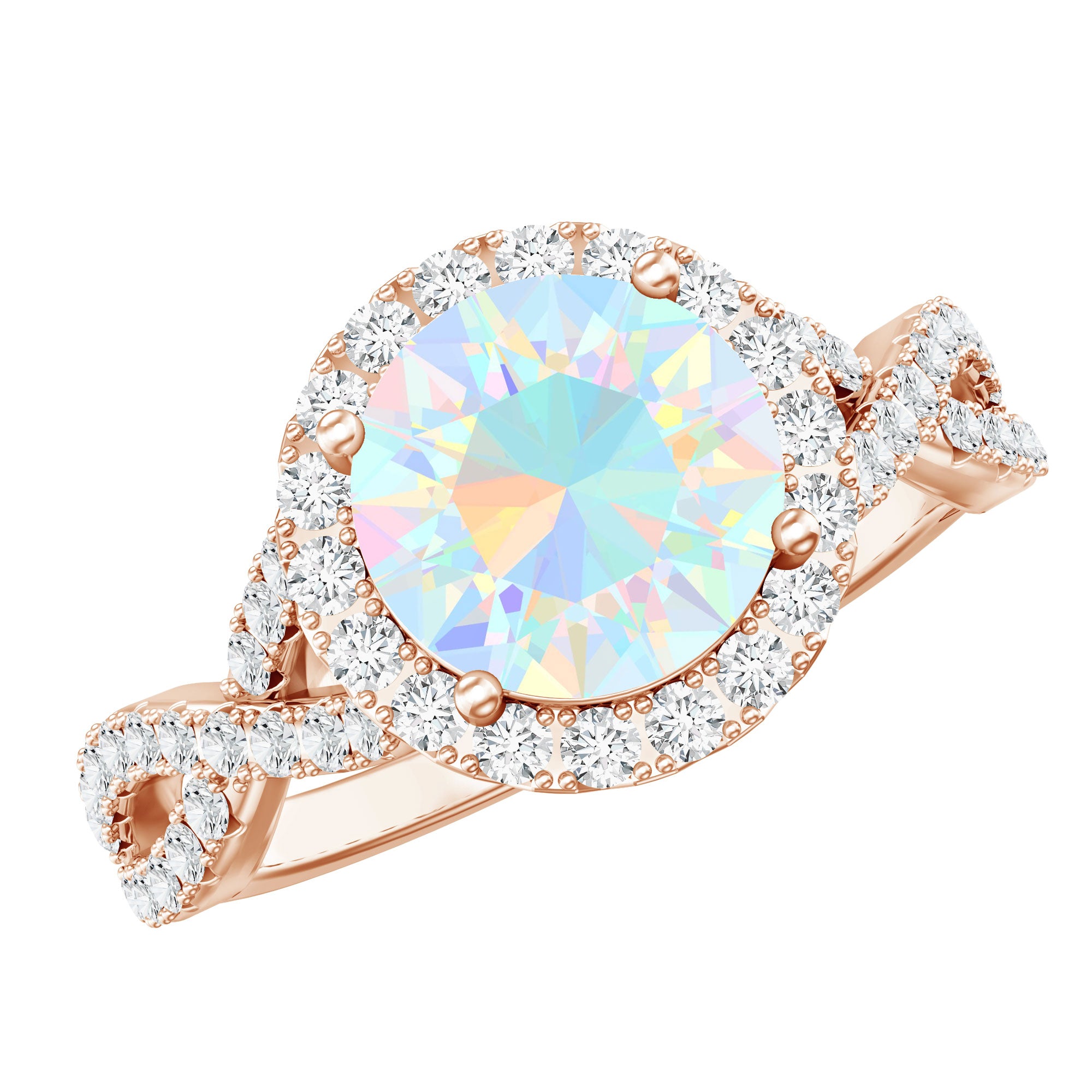 Real 2 Carat Ethiopian Opal Halo Engagement Ring with Crossover Shank AAA - Rosec Jewels