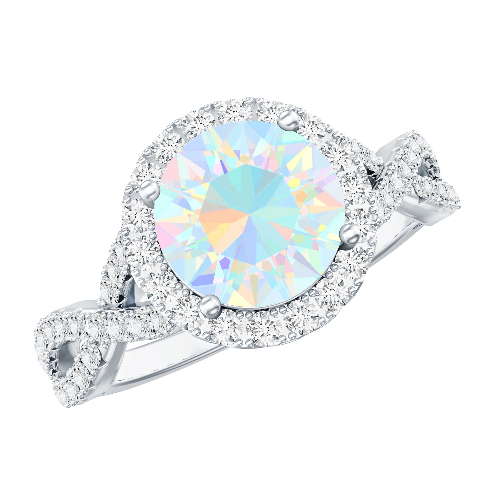 Real 2 Carat Ethiopian Opal Halo Engagement Ring with Crossover Shank AAA - Rosec Jewels