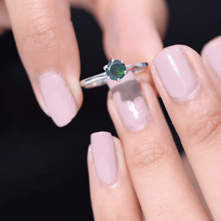 5MM Round Black Opal Solitaire Promise Ring AAA - Rosec Jewels